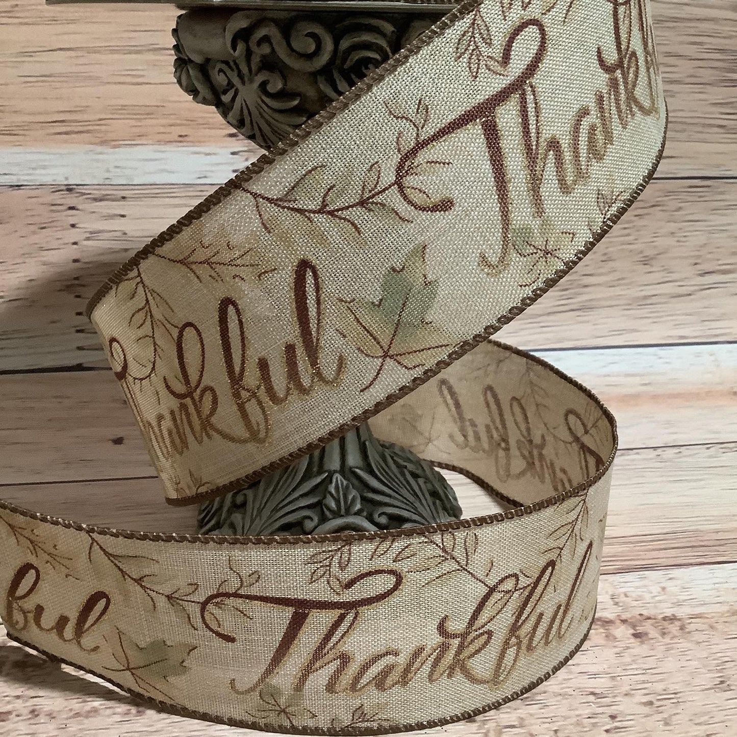 2.5" x 5 Yards Fall Wired Ribbon - Thankful Written In Dark Purple/Plum And Outlined With Gold - Ribbon For Bows, Wreaths And Home Decor