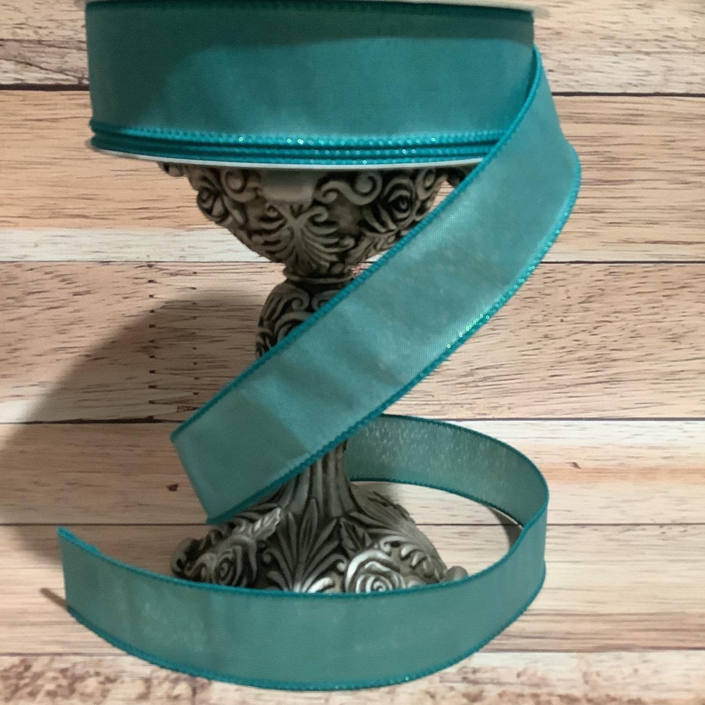 1.5" x 5 Yards Bluegreen Ribbon - Wired Ribbon - Ribbon For Bows, Wreaths And Home Decor