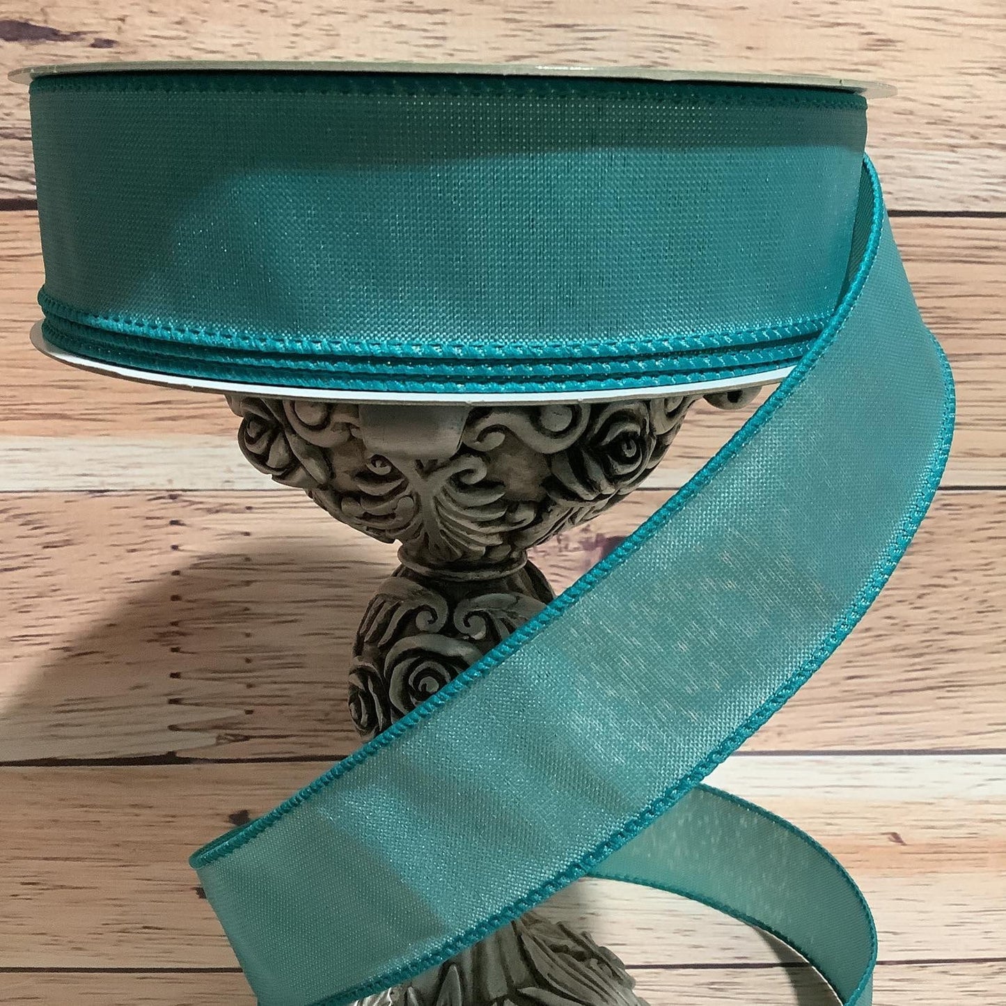 1.5" x 5 Yards Bluegreen Ribbon - Wired Ribbon - Ribbon For Bows, Wreaths And Home Decor