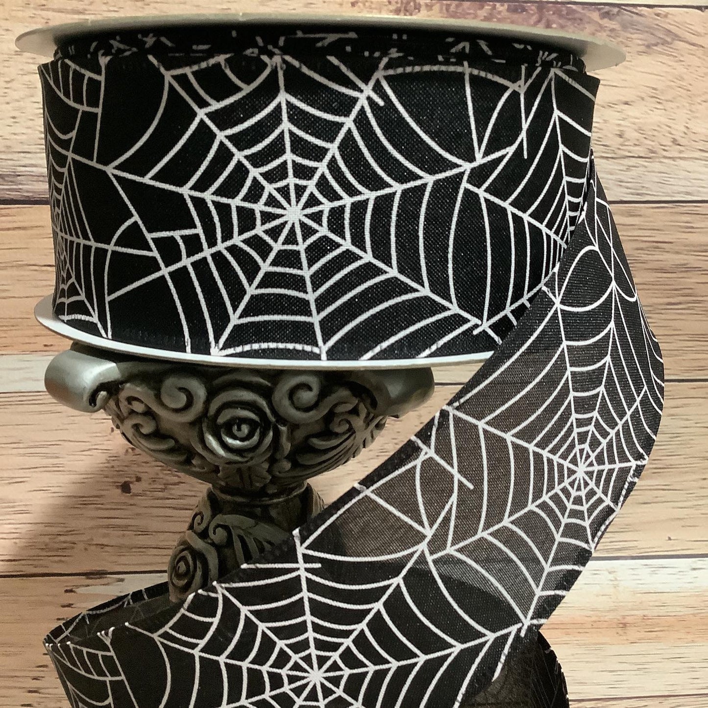 2.5" x 5 Yards Spiderweb Ribbon - Wired Ribbon - Halloween Ribbon - Black And White Ribbon - Ribbon For Bows, Wreaths And Home Decor