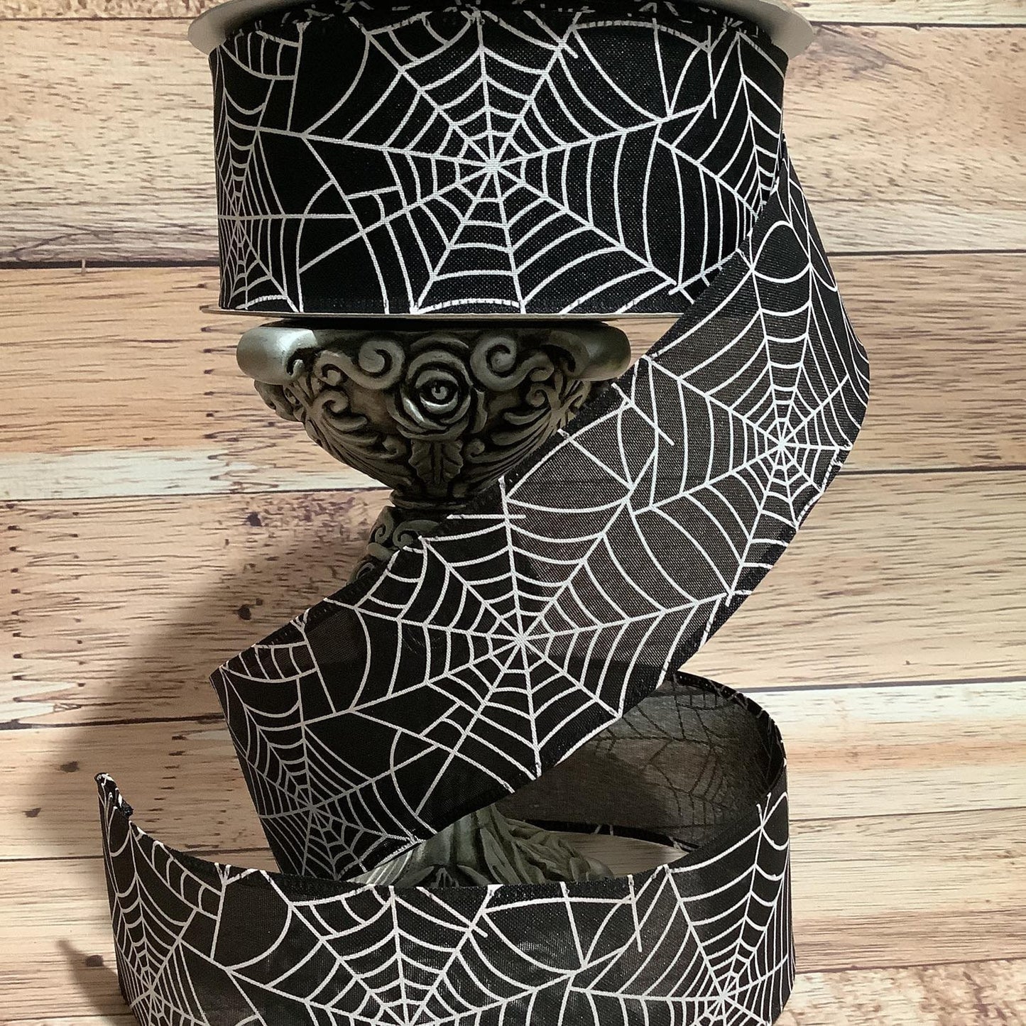 2.5" x 5 Yards Spiderweb Ribbon - Wired Ribbon - Halloween Ribbon - Black And White Ribbon - Ribbon For Bows, Wreaths And Home Decor