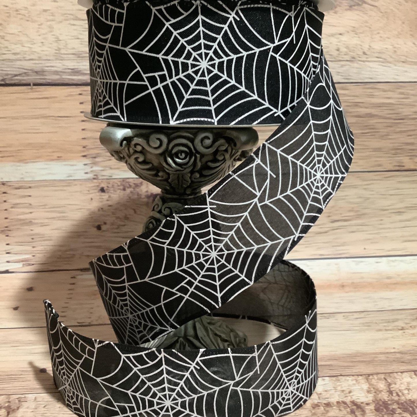 2.5" x 5 Yards Spiderweb Ribbon - Wired Ribbon - Halloween Ribbon - Black And White Ribbon - Ribbon For Bows, Wreaths And Home Decor