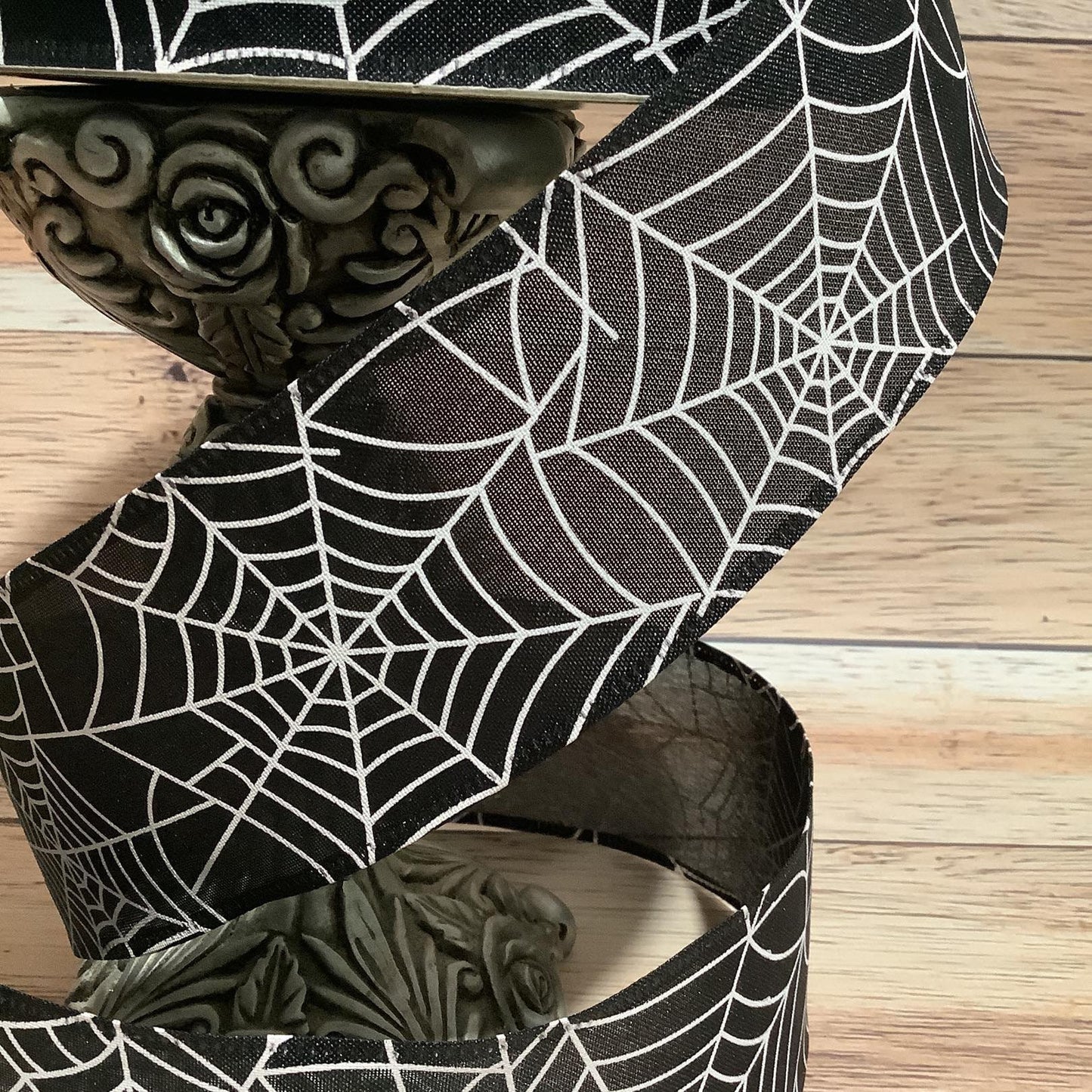 2.5" x 5 Yards Spiderweb Ribbon - Wired Ribbon - Halloween Ribbon - Black And White Ribbon - Ribbon For Bows, Wreaths And Home Decor