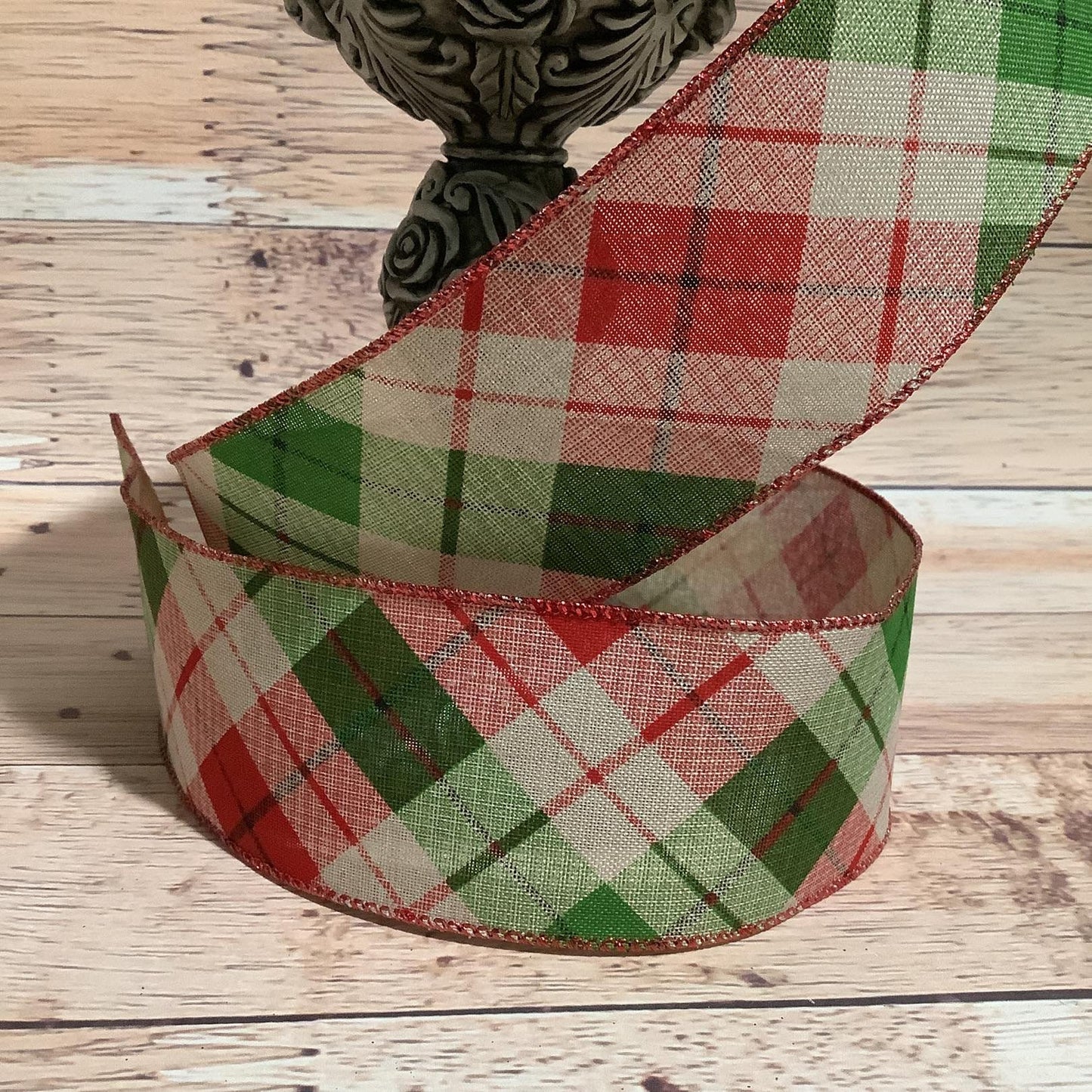 2.5" x 5 Yards Red And Green Plaid Ribbon - Wired Ribbon - Christmas Ribbon - Ribbon For Bows, Wreaths And Home Decor