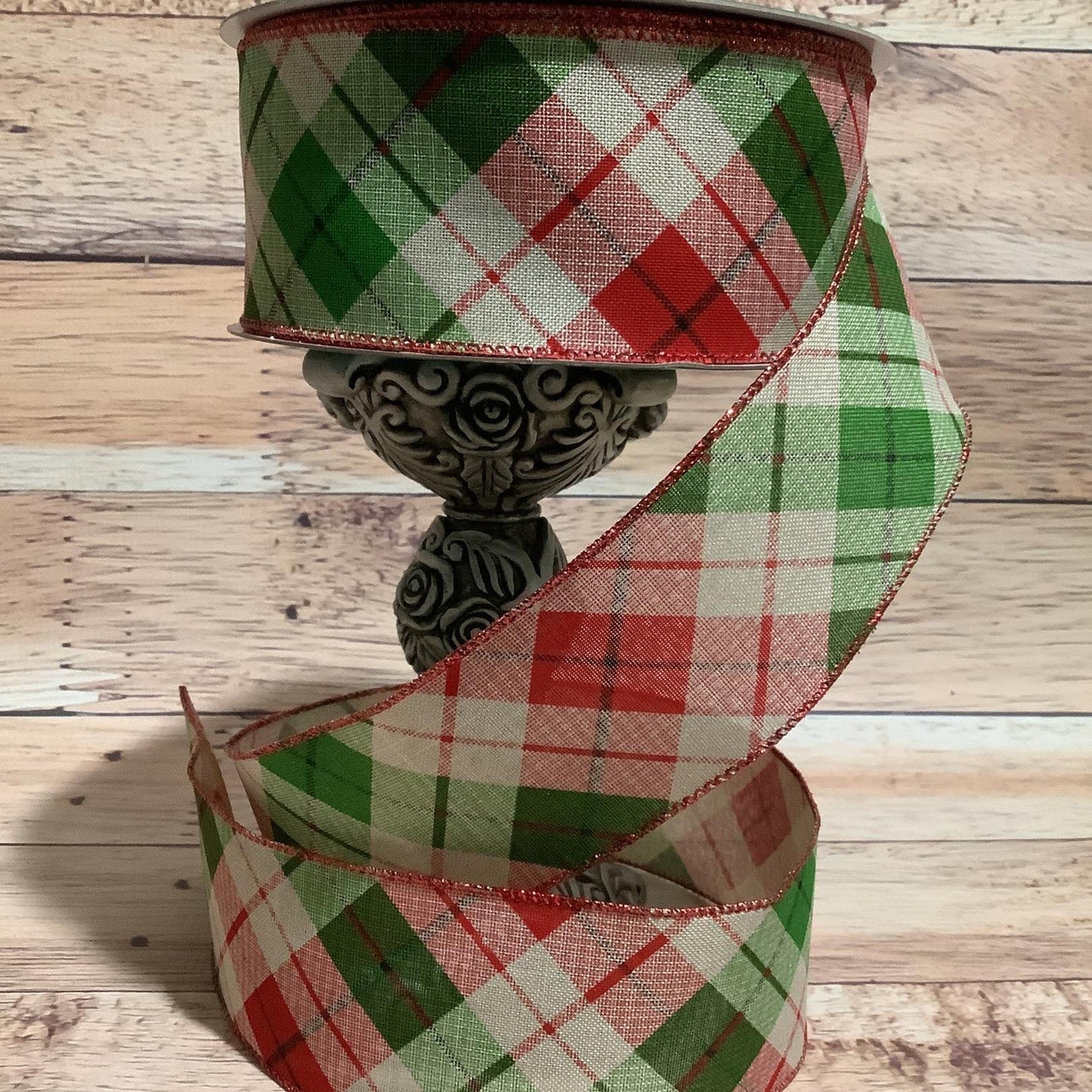 2.5" x 5 Yards Red And Green Plaid Ribbon - Wired Ribbon - Christmas Ribbon - Ribbon For Bows, Wreaths And Home Decor