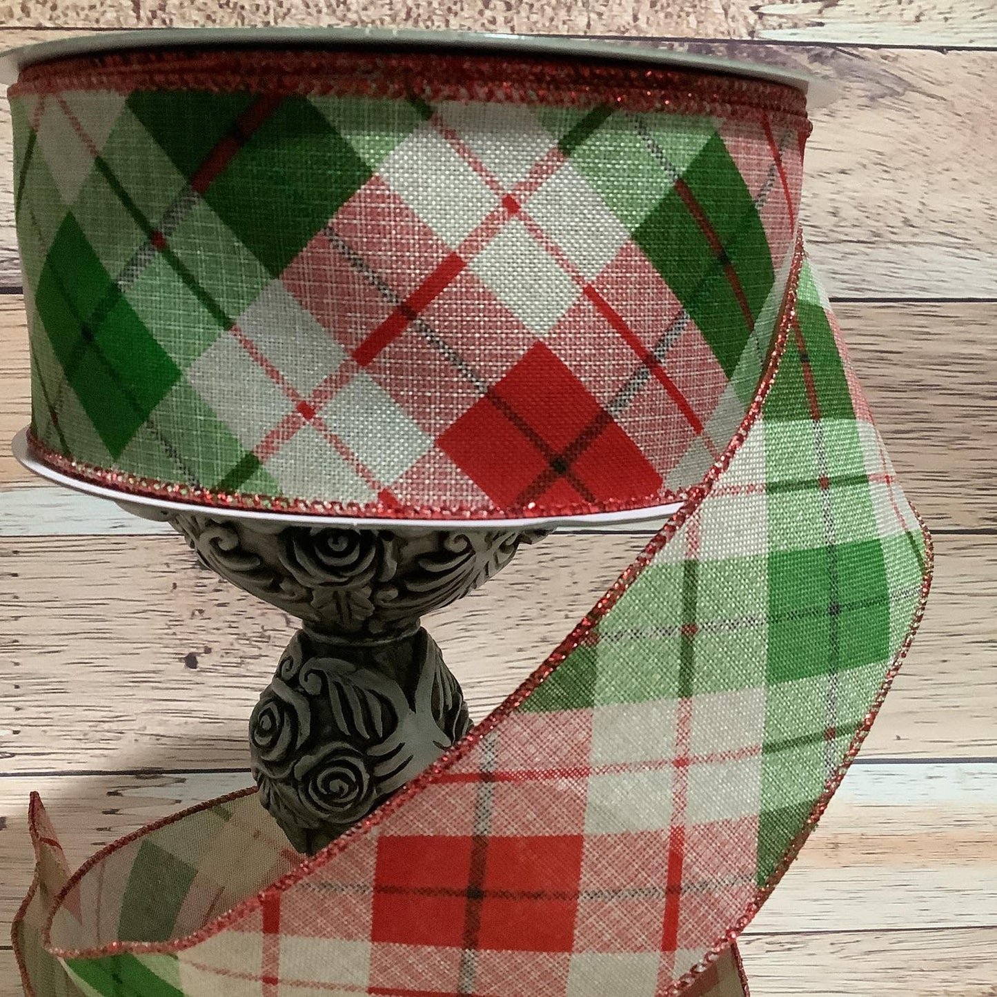 2.5" x 5 Yards Red And Green Plaid Ribbon - Wired Ribbon - Christmas Ribbon - Ribbon For Bows, Wreaths And Home Decor