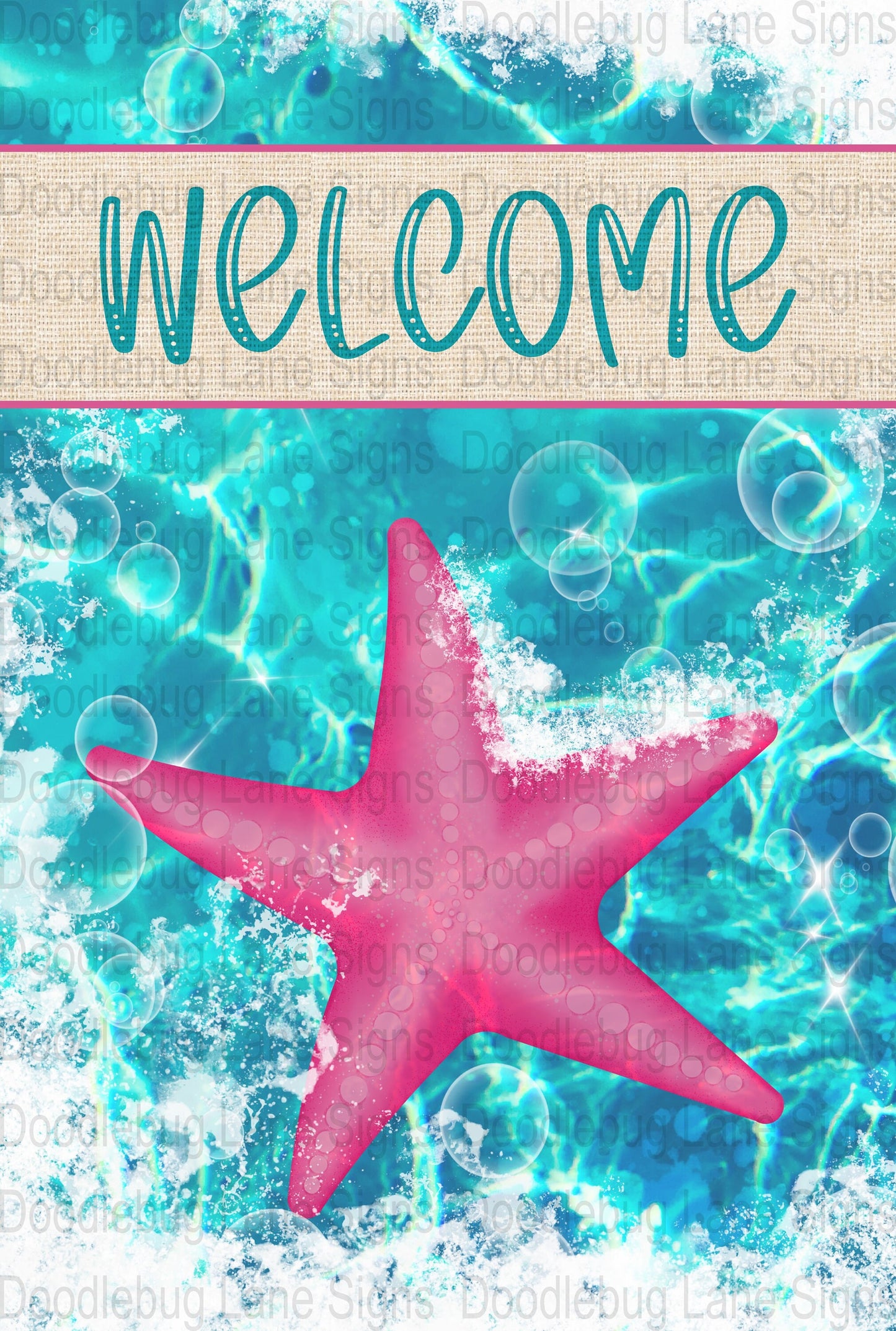 Welcome Wreath Sign - Beach Theme - Starfish Sign - Rectangle Wreath Sign - Metal Wreath Sign