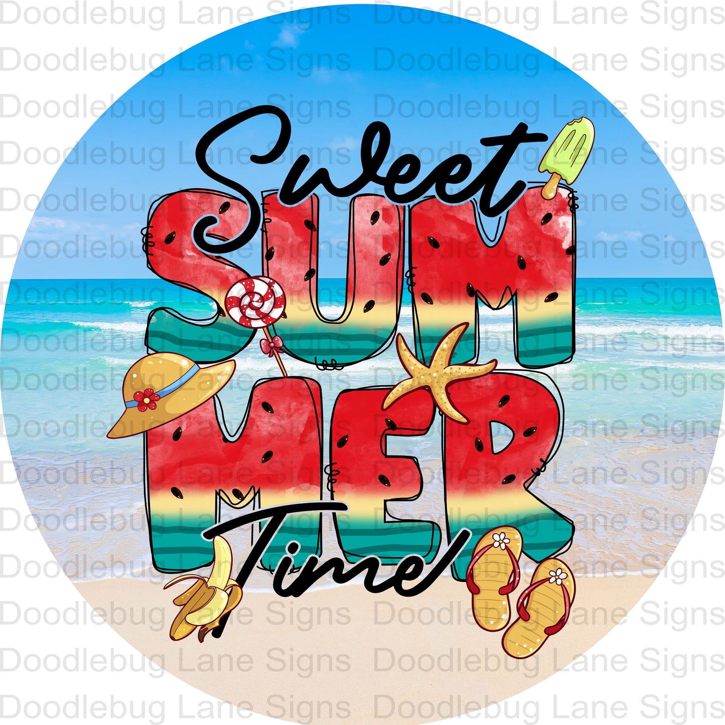 Sweet Summertime Wreath Sign - Beach Sign - Summer Wreath Sign - Round Wreath Sign - Metal Wreath Sign