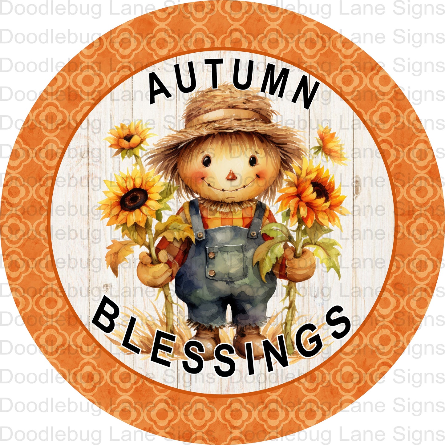 Fall Wreath Sign - Autumn Blessings - Scarecrow Wreath Sign - Round Wreath Sign - Metal Wreath Sign