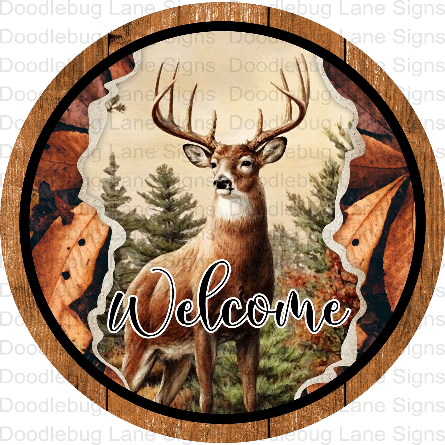 Deer Welcome Sign - Welcome Wreath Sign - Deer Sign - Round Wreath Sign - Metal Wreath Sign