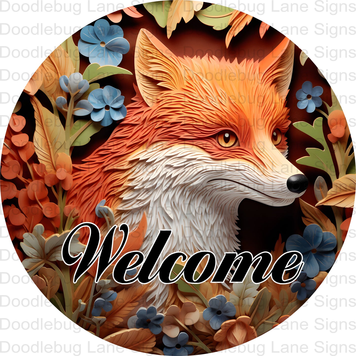 3D Fox Wreath Sign - Fox Welcome Sign - Red Fox - Woodland Animal - Round Wreath Sign - Metal Wreath Sign