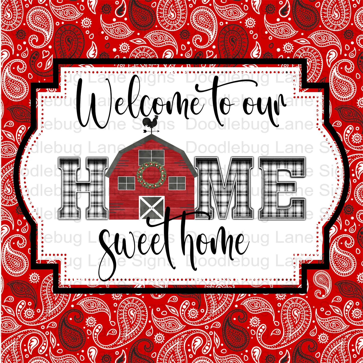 Welcome To Our Home Sweet Home Wreath Sign - Farmhouse Wreath Decor - Square Sign - Metal Wreath Sign