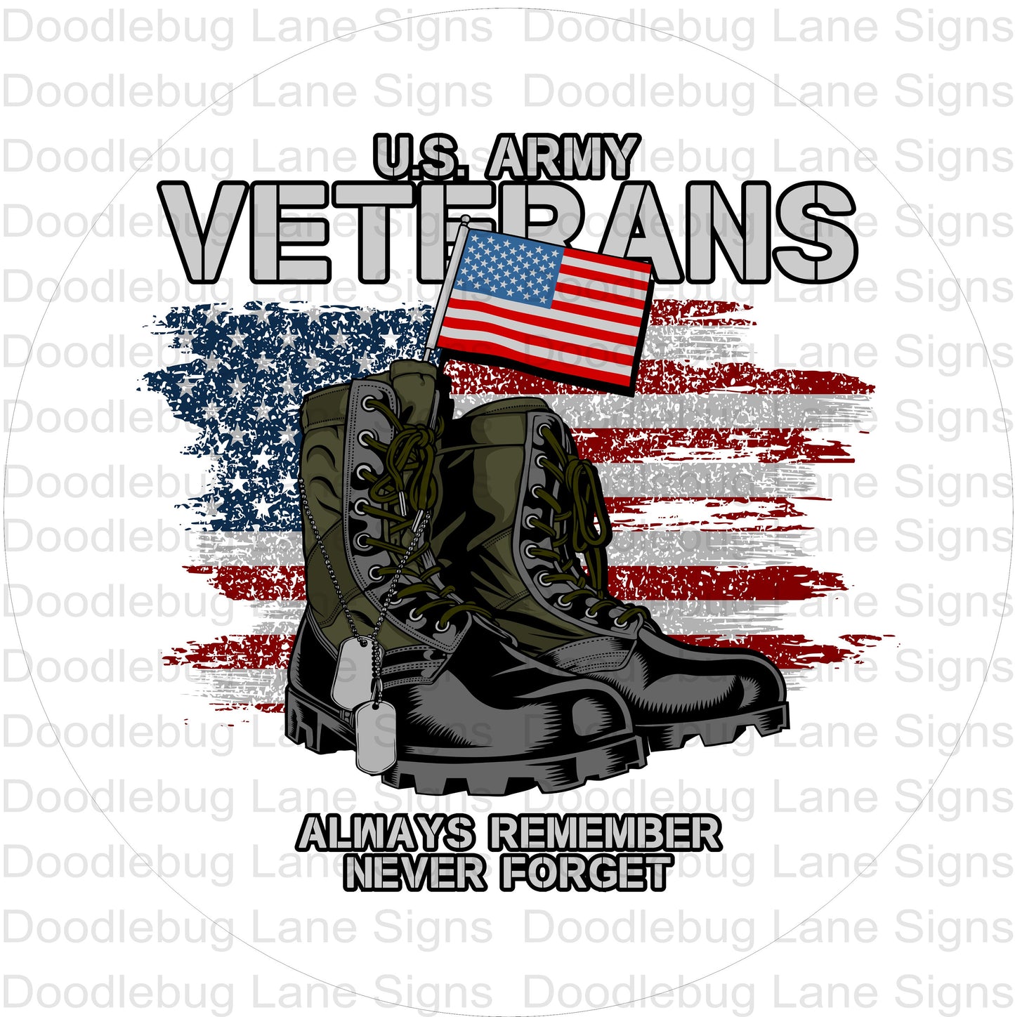 Military Wreath Sign-Army Veteran-Always Remember Never Forget-Army Boots-Round Wreath Sign-Metal Wreath Sign