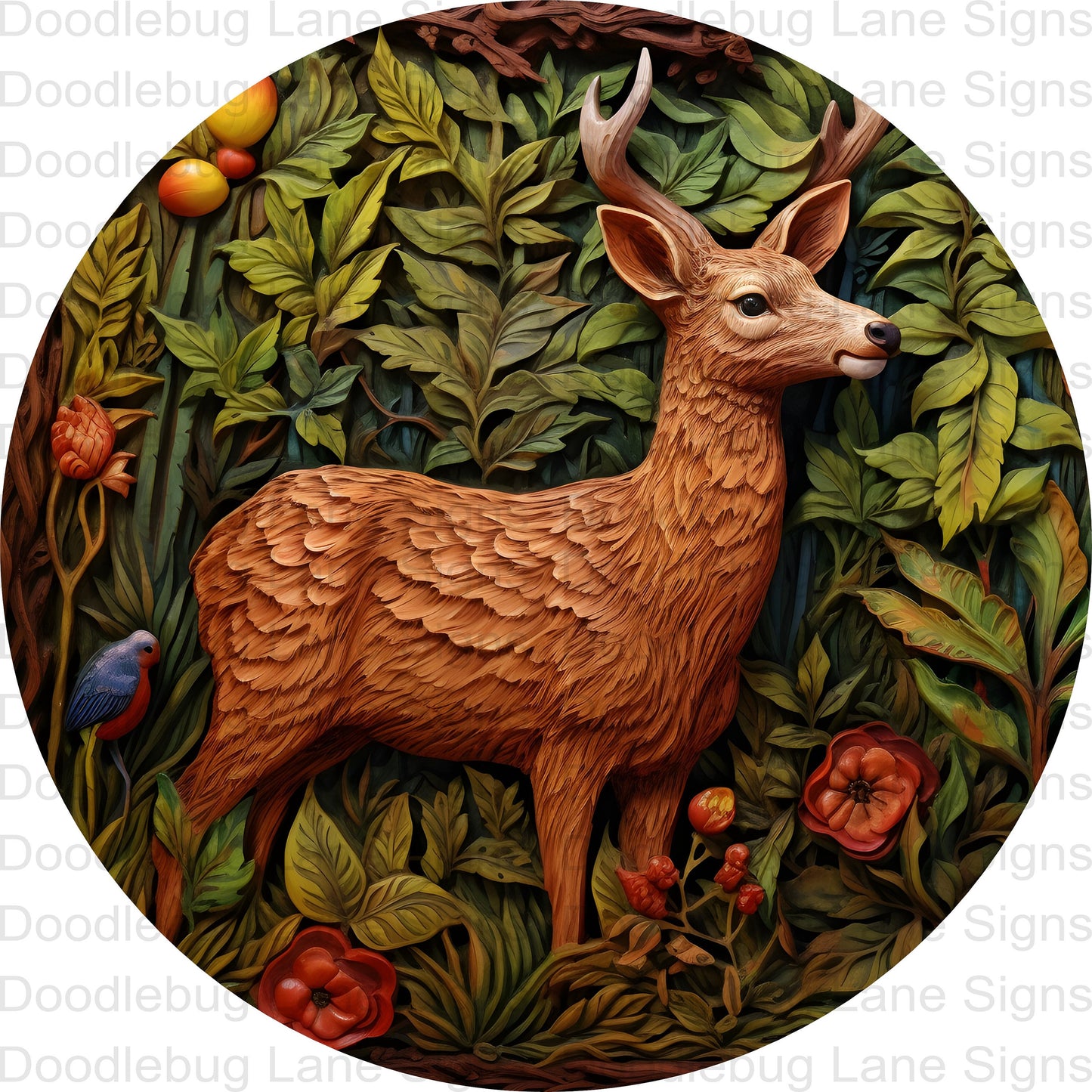 3D Deer Wreath Sign - Metal Deer Sign - Woodland Animals-Fall Deer Sign-Round Wreath Sign - Metal Wreath Sign