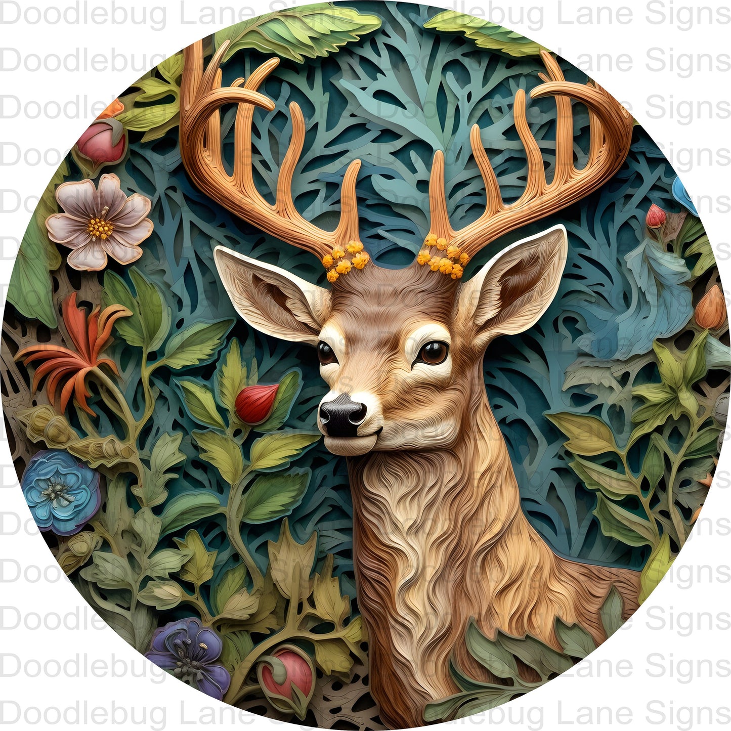 3D Deer Wreath Sign - Fall Sign - Woodland Animals - Metal Deer Sign - Round Wreath Sign