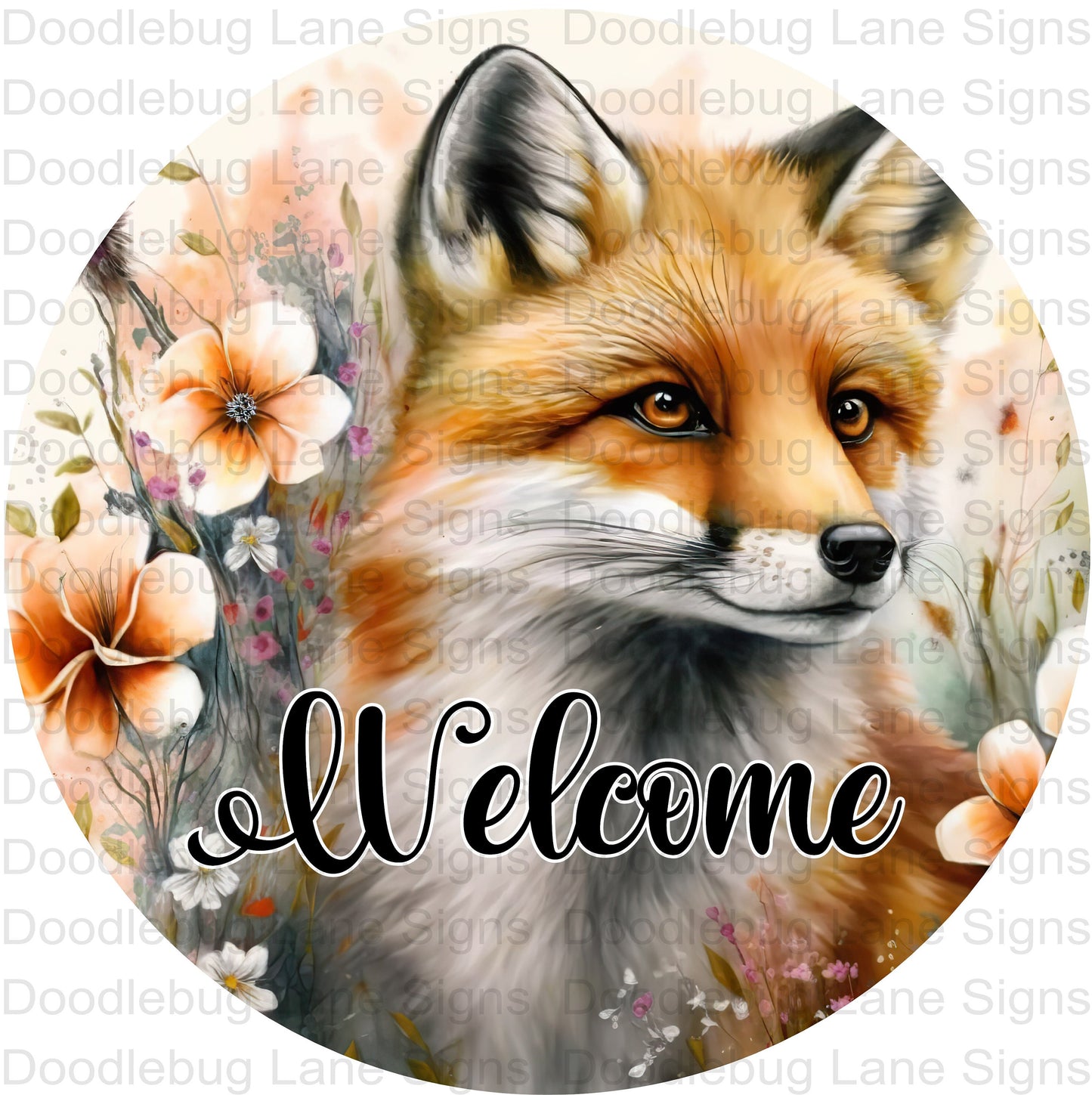 Fox Wreath Sign - Welcome Sign - Woodland Animals - Welcome Wreath Sign - Round Sign - Metal Wreath Sign