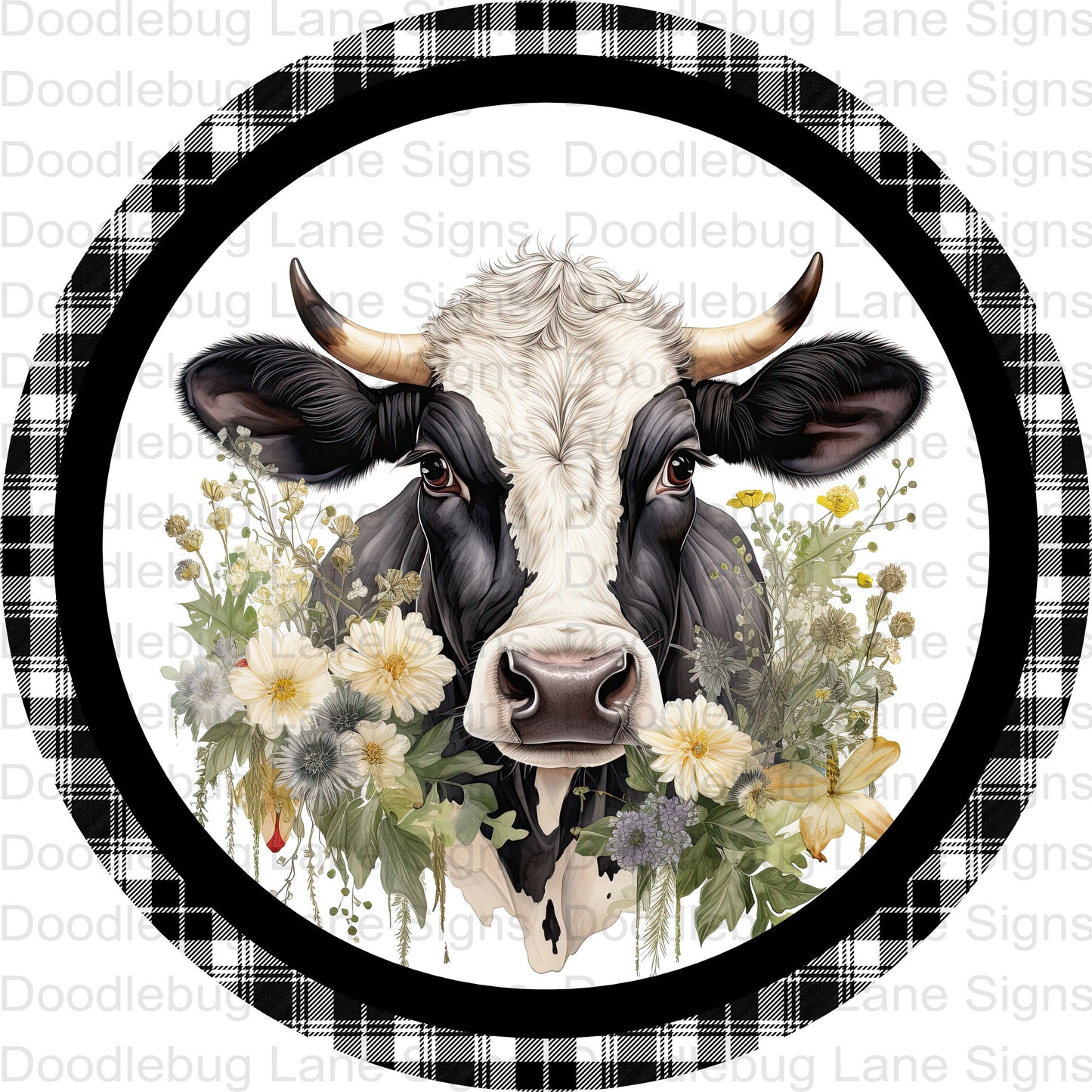 Black And White Cow Wreath Sign - Farmhouse Wreath Decor - Cow Sign - Round Wreath Sign - Metal Wreath Sign