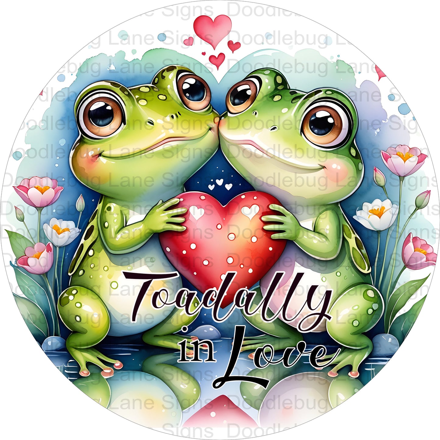 Toadally In Love Frogs - Valentine Wreath Sign - Frog Wreath Decor - Round Wreath Sign - Metal Wreath Sign