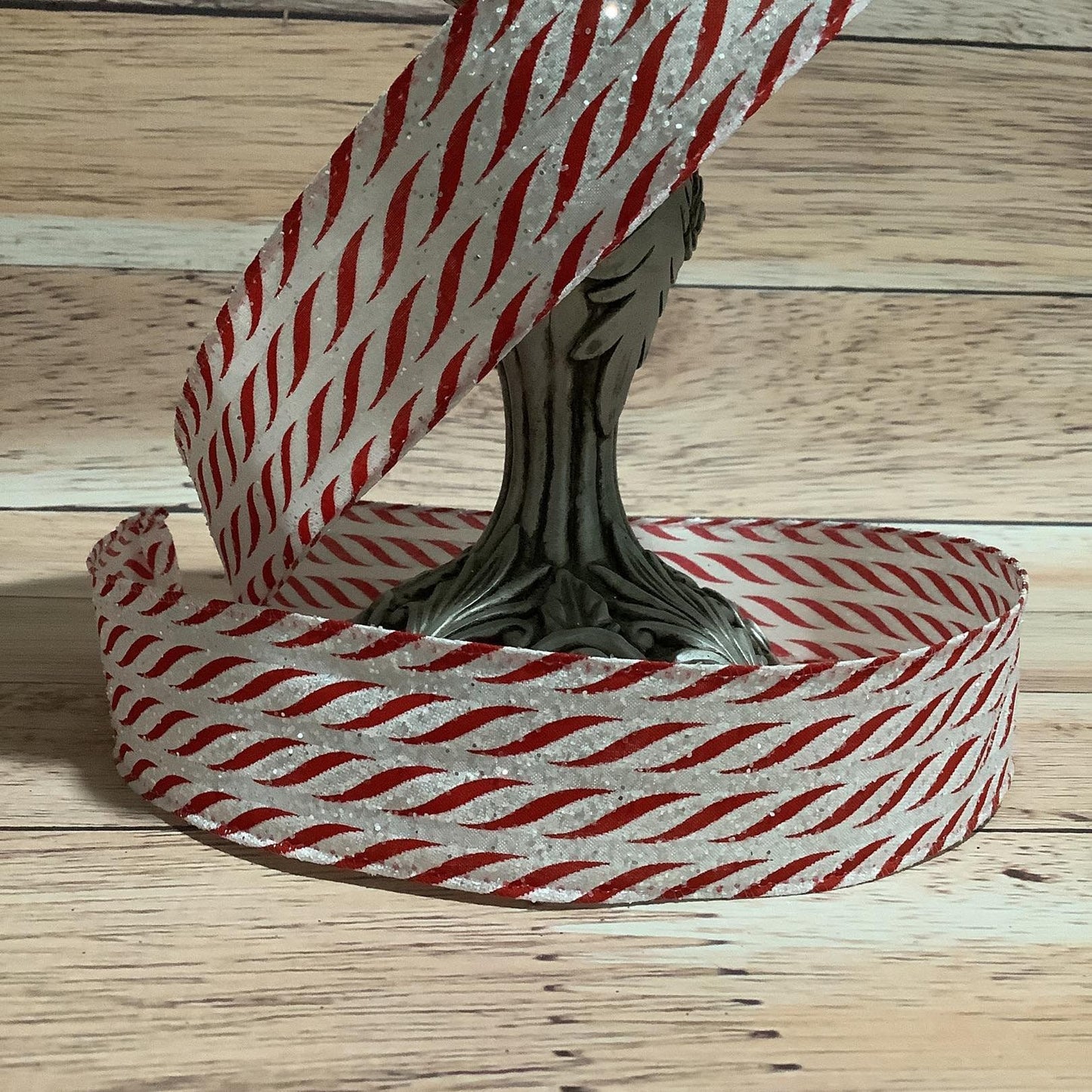 Christmas Wired Ribbon-Horizontal Candy Cane Stripe-Irridescent Glitter - 1.5" x 5 Yards - Ribbon For Bows, Wreaths And Home Decor