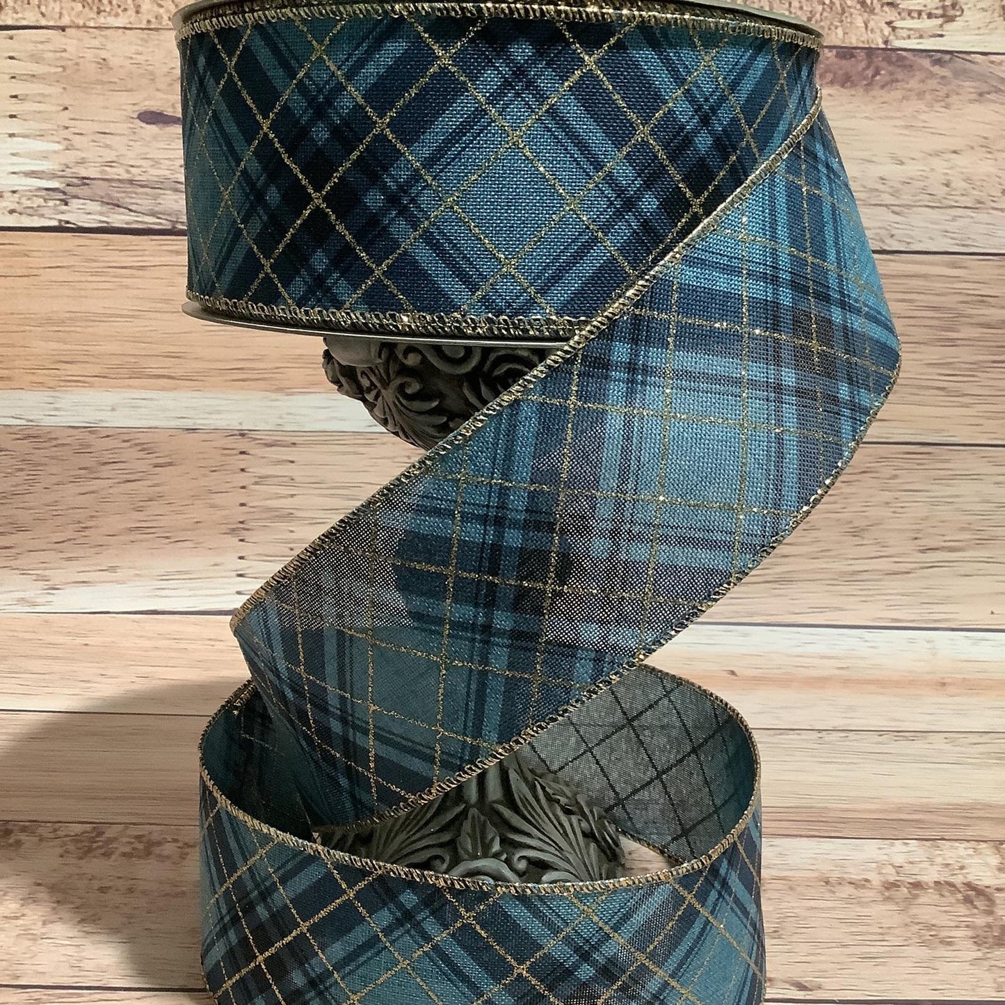 Blue And Gold Plaid ribbon - 2.5" x 5 Yards - Wired Ribbon - Ribbon For Bows, Wreaths And Home Decor