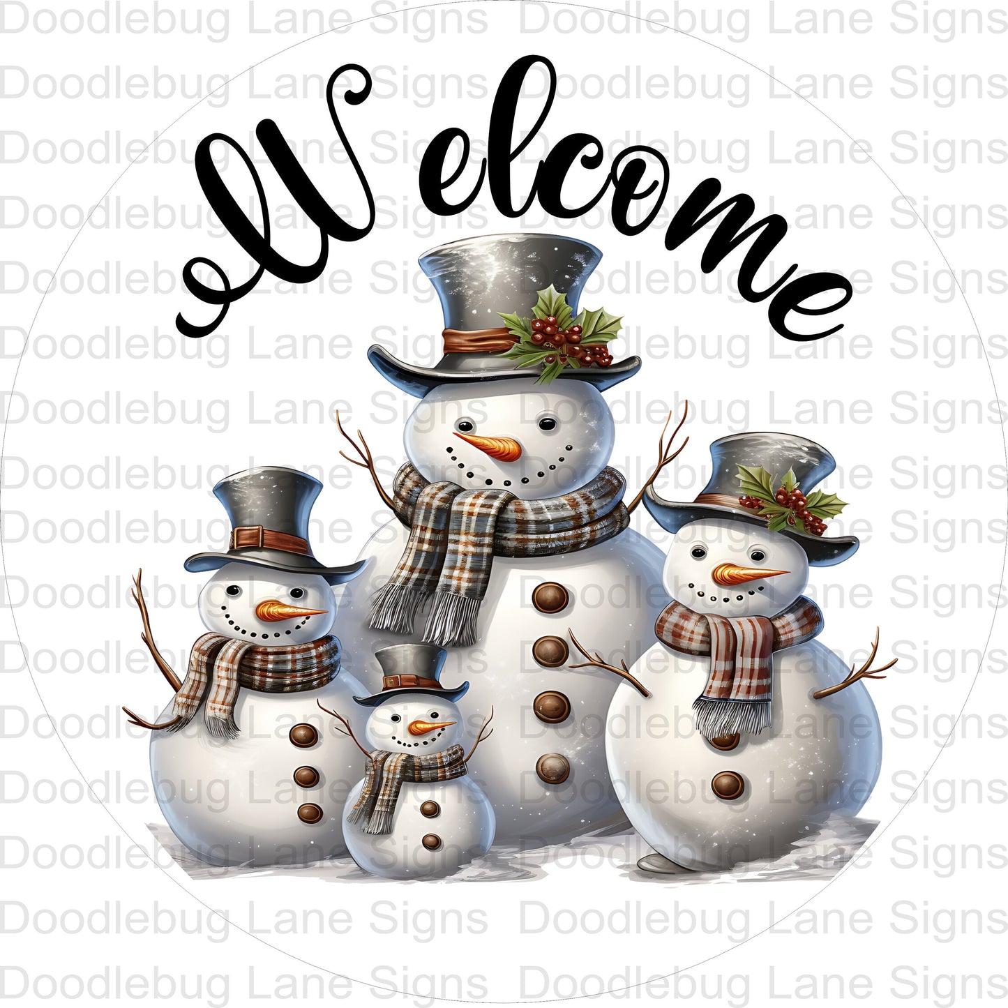 Welcome Snowman Family Wreath Sign - Welcome Sign - Snowman Wreath Sign - Winter Sign - Round Wreath Sign - Metal Wreath Sign