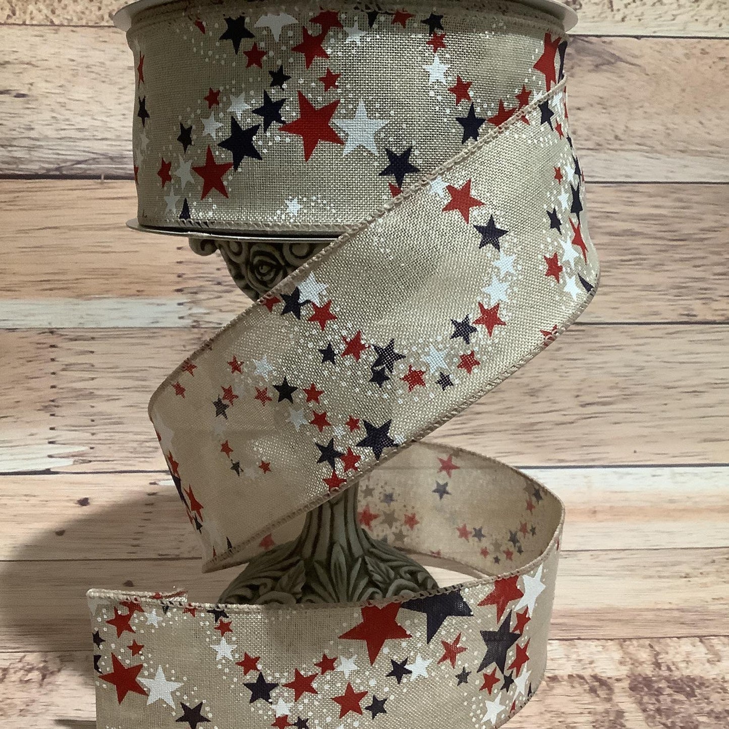 2.5" x 5 Yards Patriotic Ribbon - Red White And Blue Stars - Wired Ribbon - Ribbon For Bows, Wreath And Home Decor