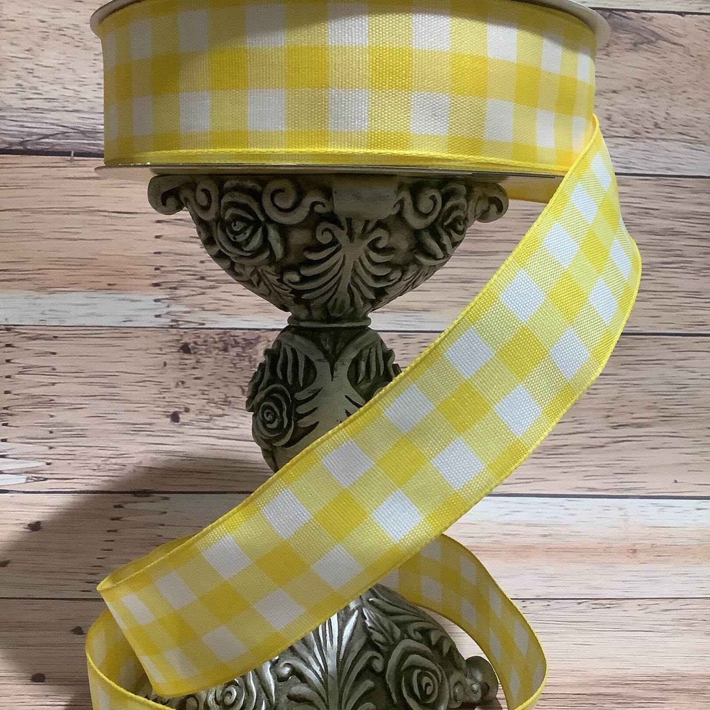 1.5" x 5 Yards Yellow And White Plaid Ribbon - Wired Ribbon - Spring Ribbon - Lemon Yellow - Ribbon For Bows, Wreaths And Home Decor