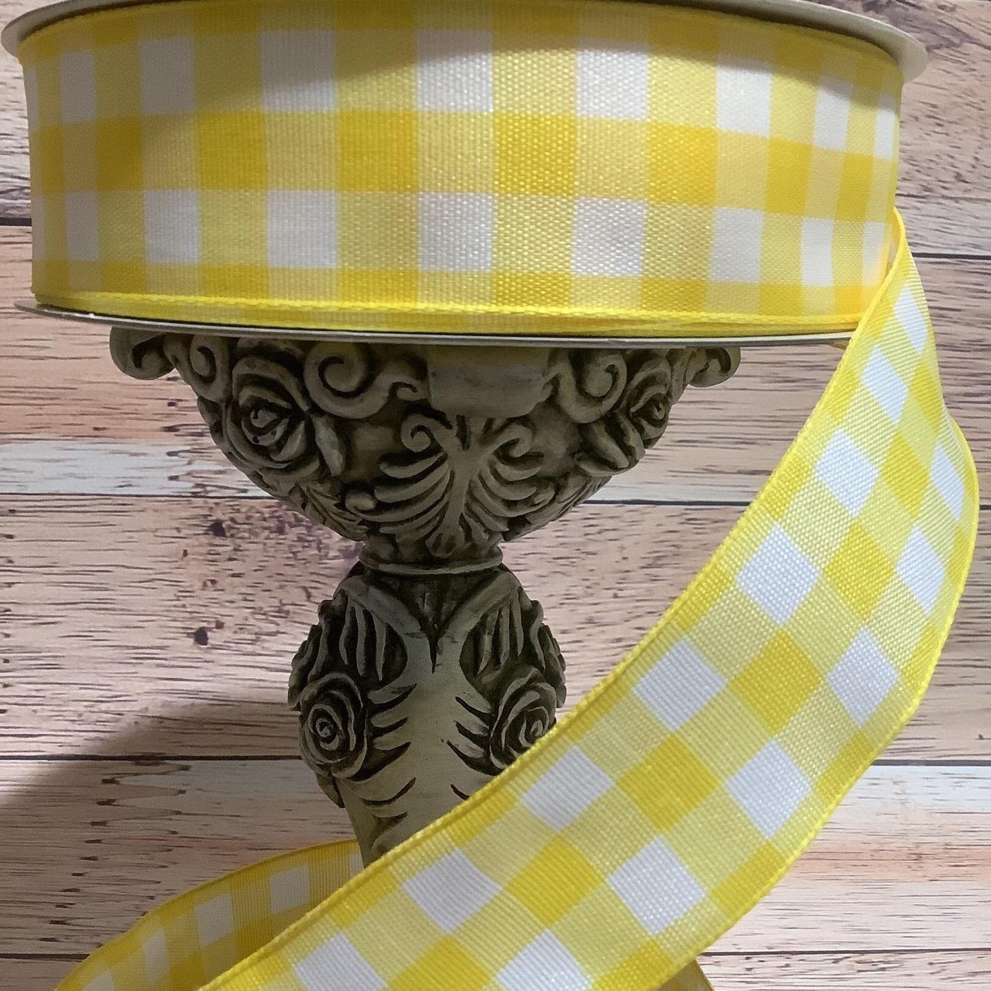 1.5" x 5 Yards Yellow And White Plaid Ribbon - Wired Ribbon - Spring Ribbon - Lemon Yellow - Ribbon For Bows, Wreaths And Home Decor