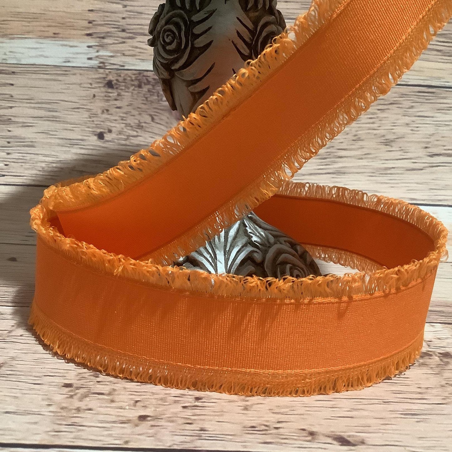 1.5" x 5 Yards Fringed Orange Ribbon - Wired Ribbon - Ribbon By Yard - All Occcasion Ribbon - Birthday-Halloween-Spring-Summer Ribbon