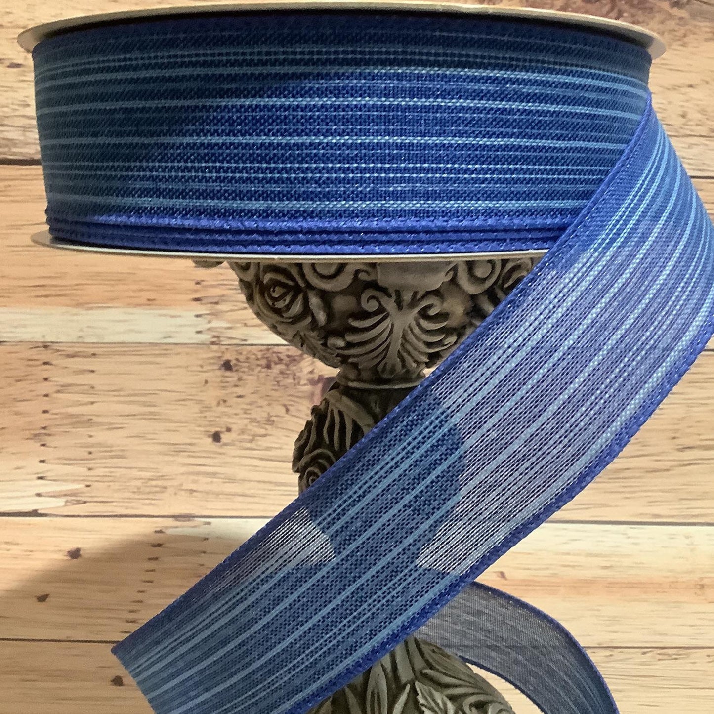 1.5" x 5 Yards Blue Ribbon With Light Blue Horizontal Stripes-All Occasion Ribbon-Spring-Easter-Birthday-Patriotic Ribbon - Wired Ribbon