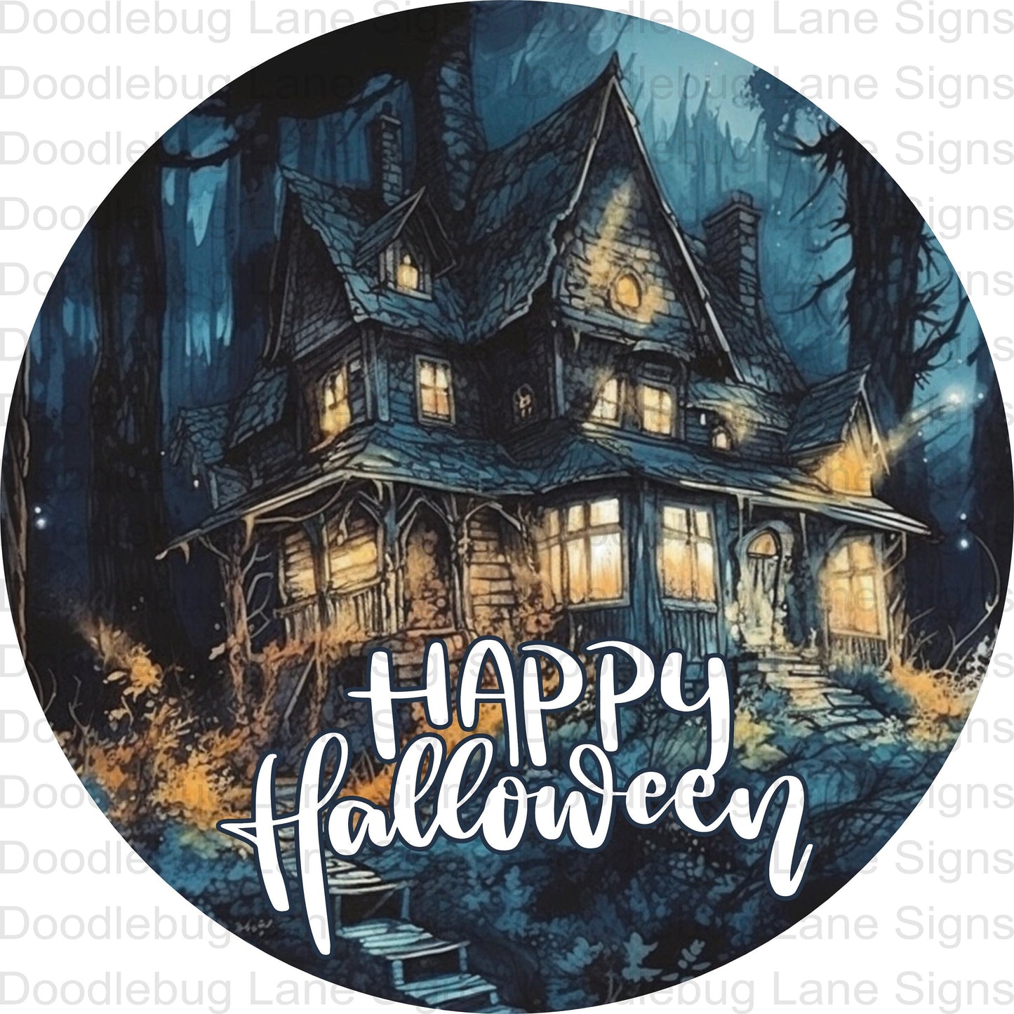 Happy Halloween Wreath Sign - Haunted House Sign For Wreath - Round Wreath Sign - Metal Wreath Sign