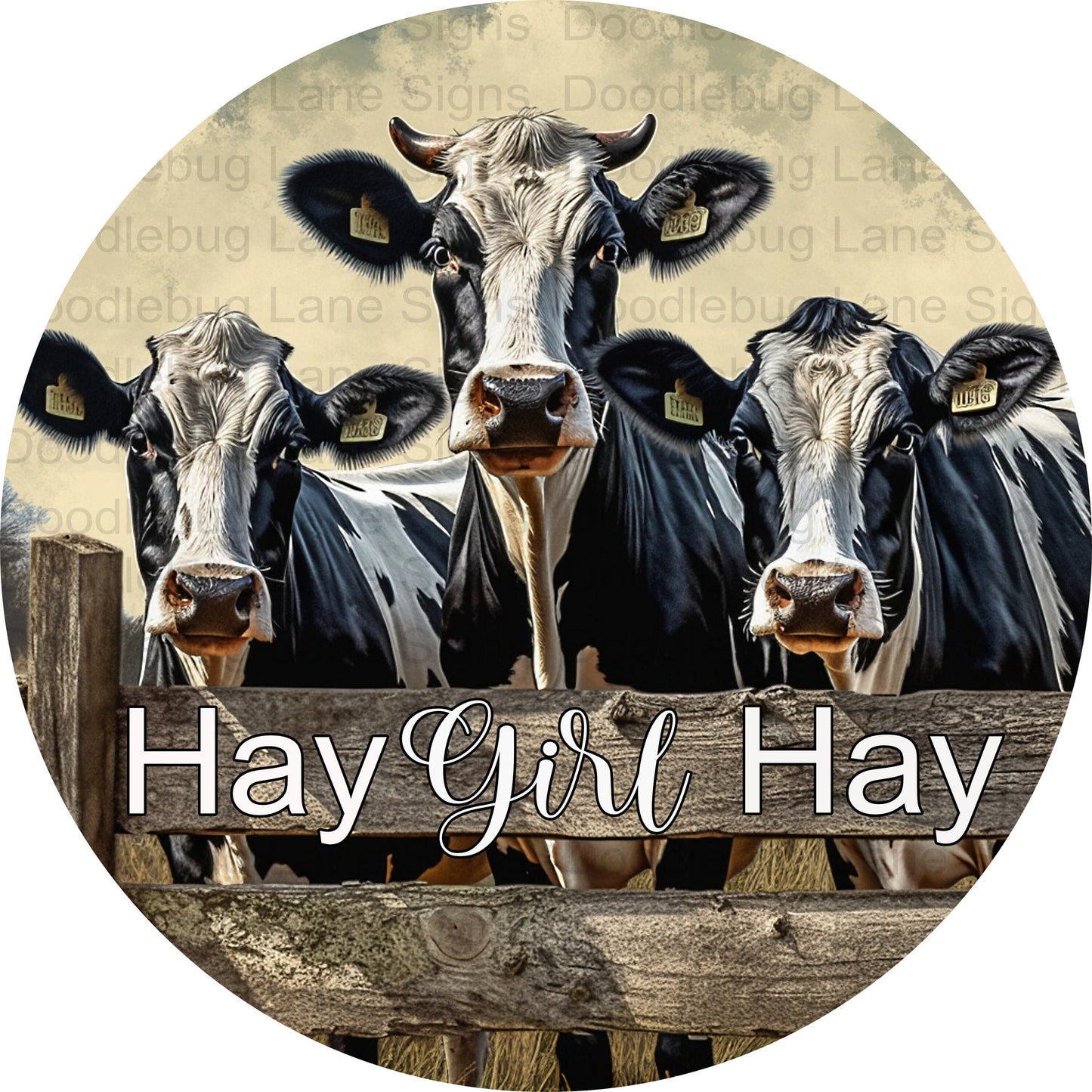 Hay Girl Hay Cow Wreath Sign - Farmhouse Wreath Decor - Cow Wreath Sign - Round Wreath Sign - Metal Wreath Sign