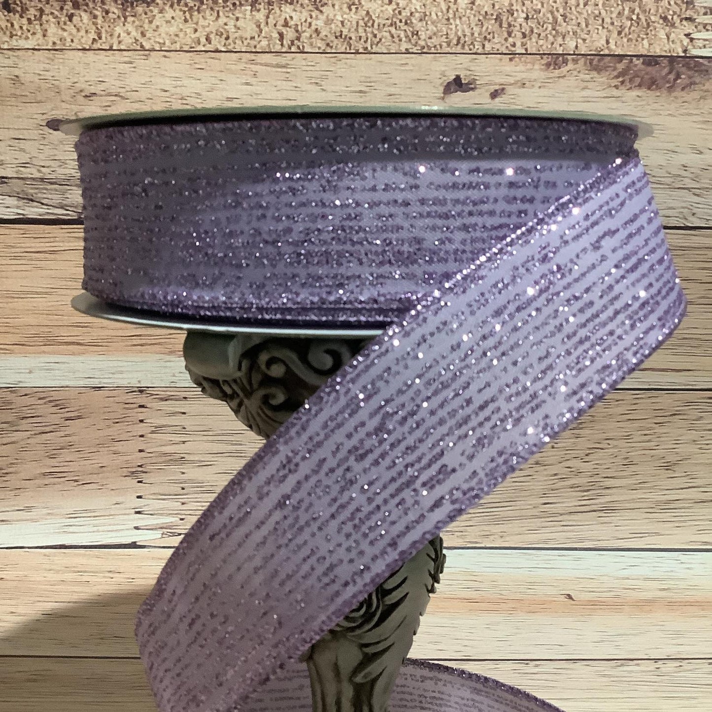 Lavender Wired Ribbon With Horizontal Lavender Glitter Stripes-1.5" x 5 Yards-Ribbon For Bows, Wreaths And Home Decor