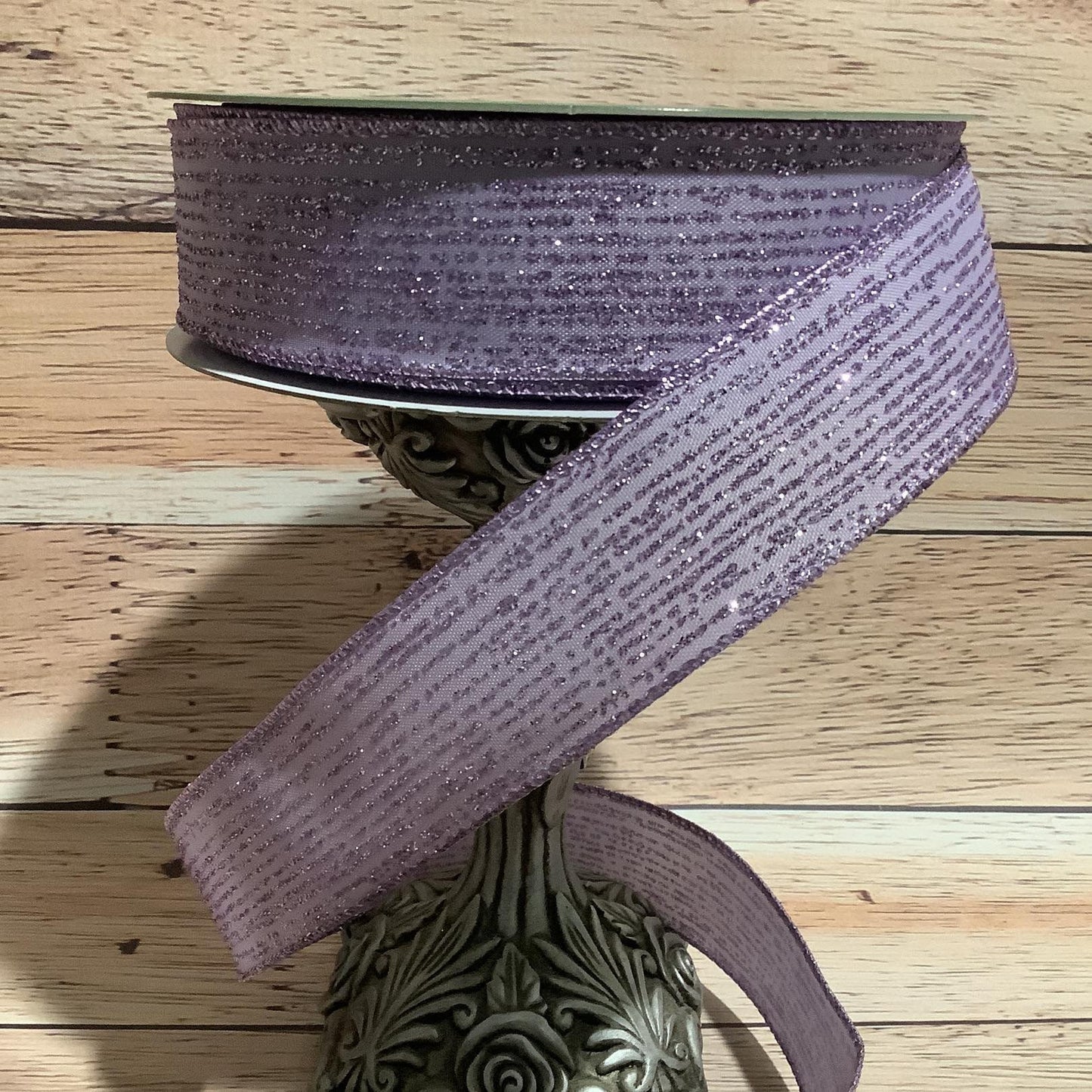 Lavender Wired Ribbon With Horizontal Lavender Glitter Stripes-1.5" x 5 Yards-Ribbon For Bows, Wreaths And Home Decor