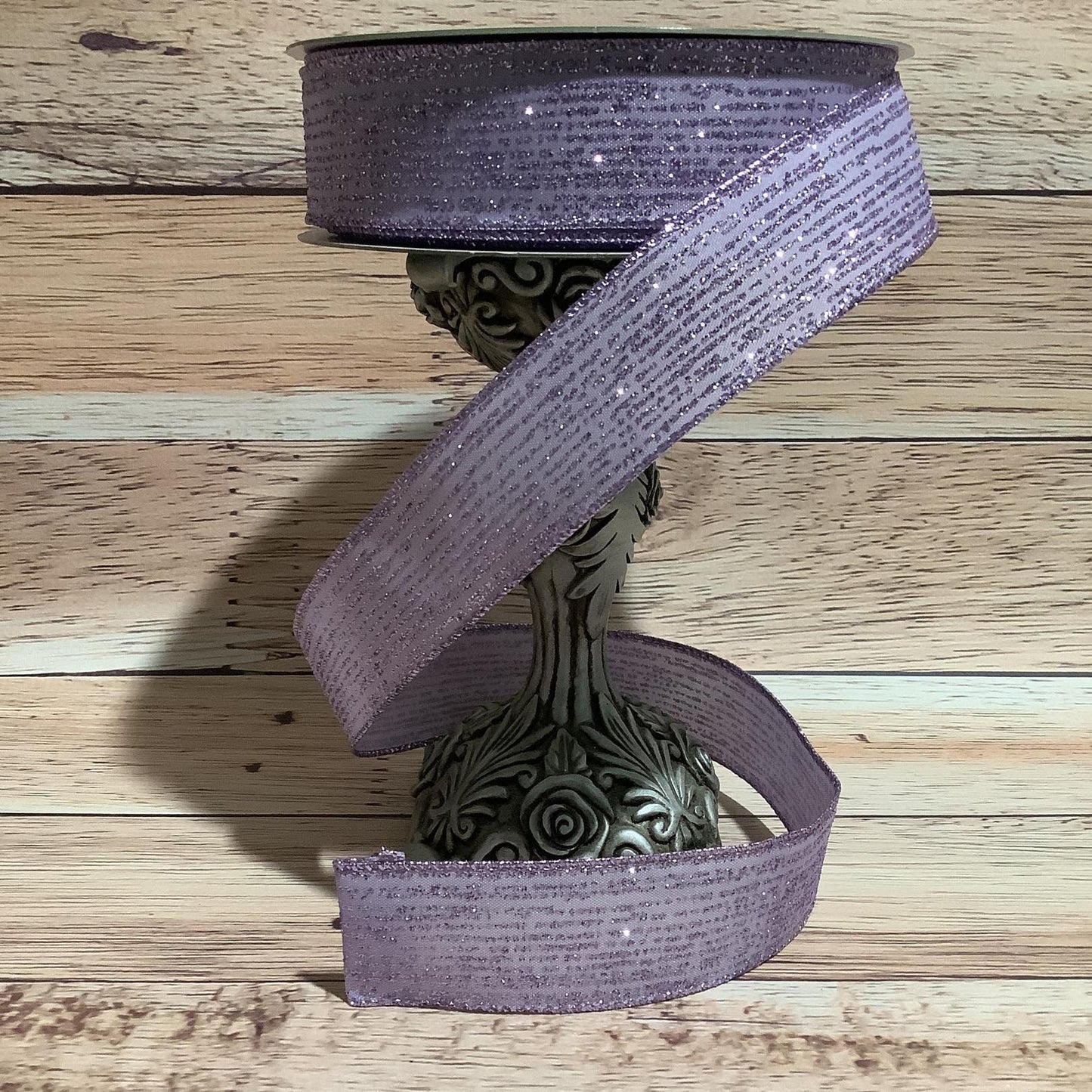 Lavender Wired Ribbon With Horizontal Lavender Glitter Stripes-1.5" x 5 Yards-Ribbon For Bows, Wreaths And Home Decor