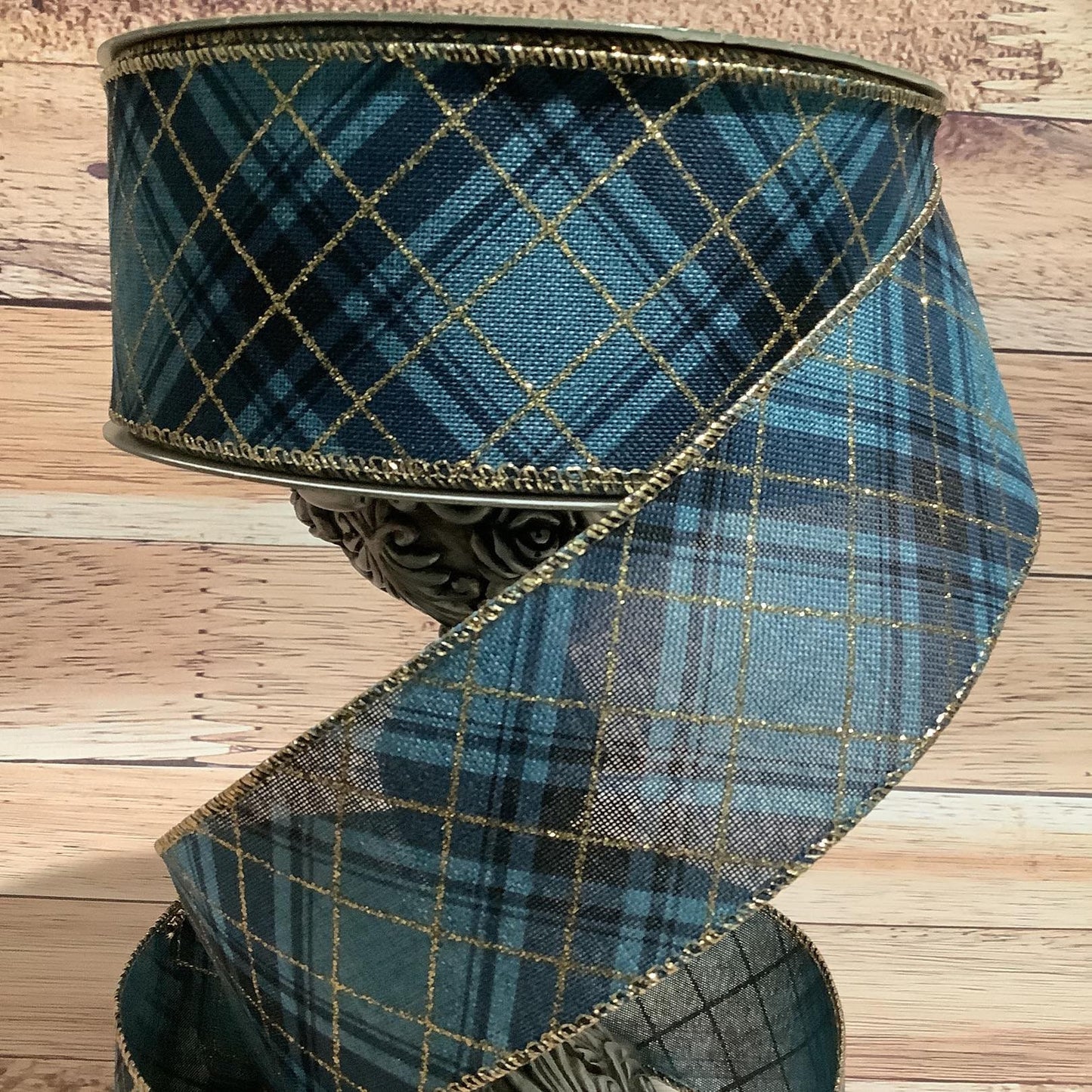 Blue And Gold Plaid ribbon - 2.5" x 5 Yards - Wired Ribbon - Ribbon For Bows, Wreaths And Home Decor