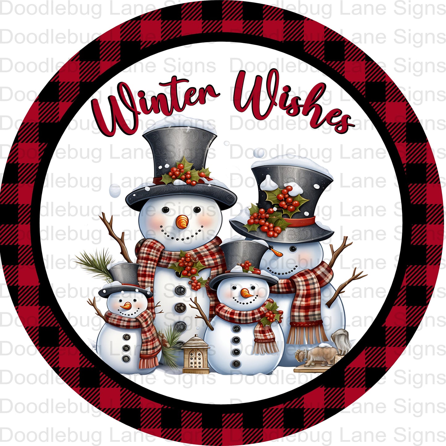 Winter Wishes Wreath Sign - Snowman Family - Snowman Sign - Round Wreath Sign - Aluminum Wreath Sign