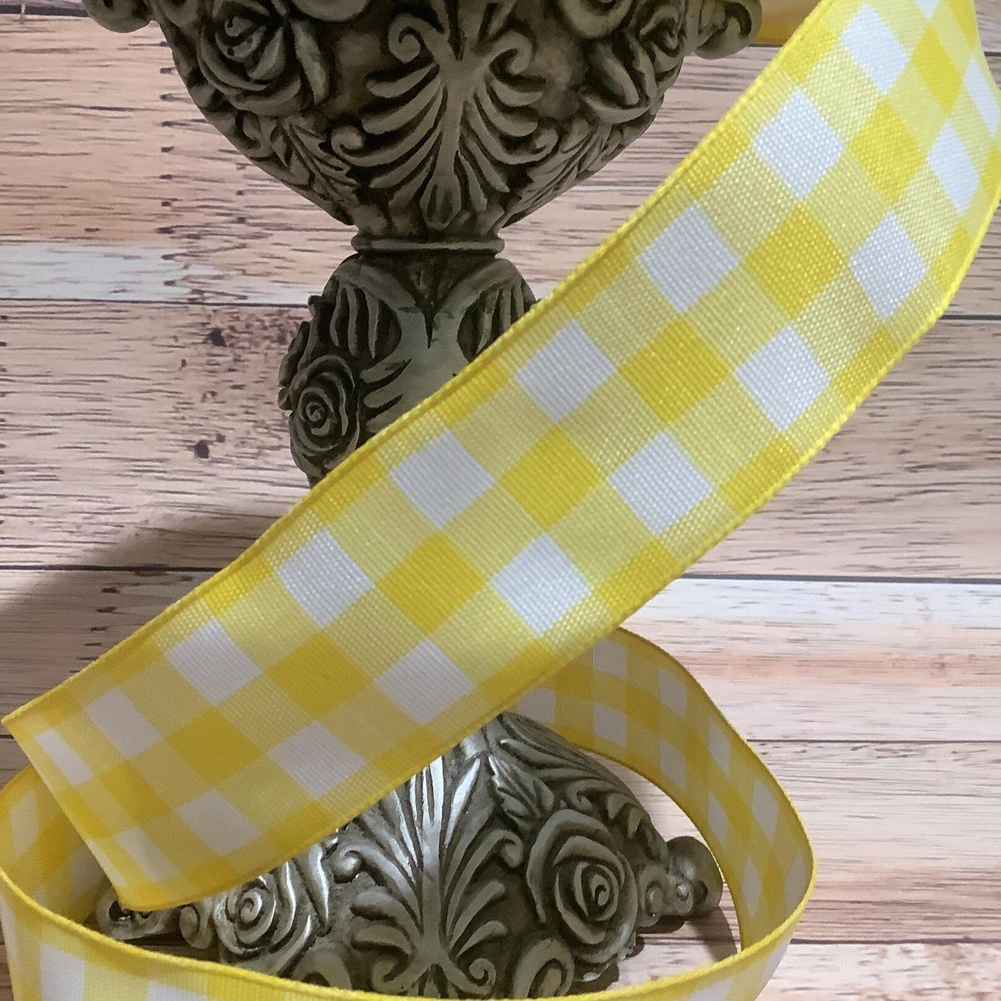 1.5" x 5 Yards Yellow And White Plaid Ribbon - Wired Ribbon - Spring Ribbon - Lemon Yellow - Ribbon For Bows, Wreaths And Home Decor