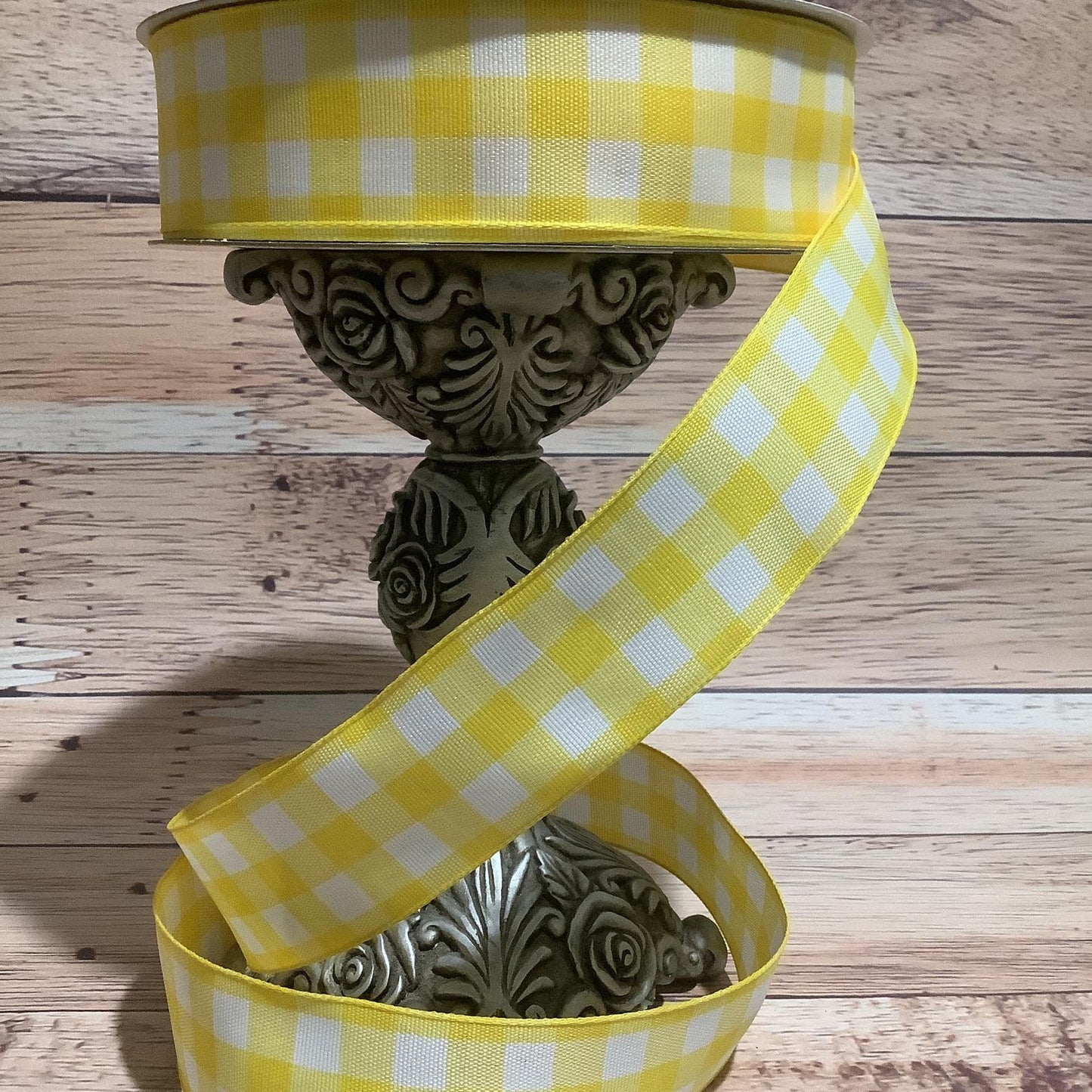 1.5" x 5 Yards Yellow And White Plaid Ribbon - Wired Ribbon - Spring Ribbon - Lemon Yellow - Ribbon For Bows, Wreaths And Home Decor