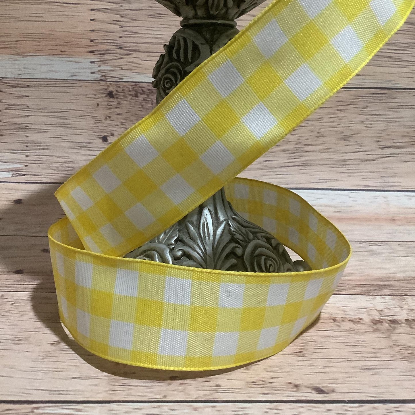 1.5" x 5 Yards Yellow And White Plaid Ribbon - Wired Ribbon - Spring Ribbon - Lemon Yellow - Ribbon For Bows, Wreaths And Home Decor