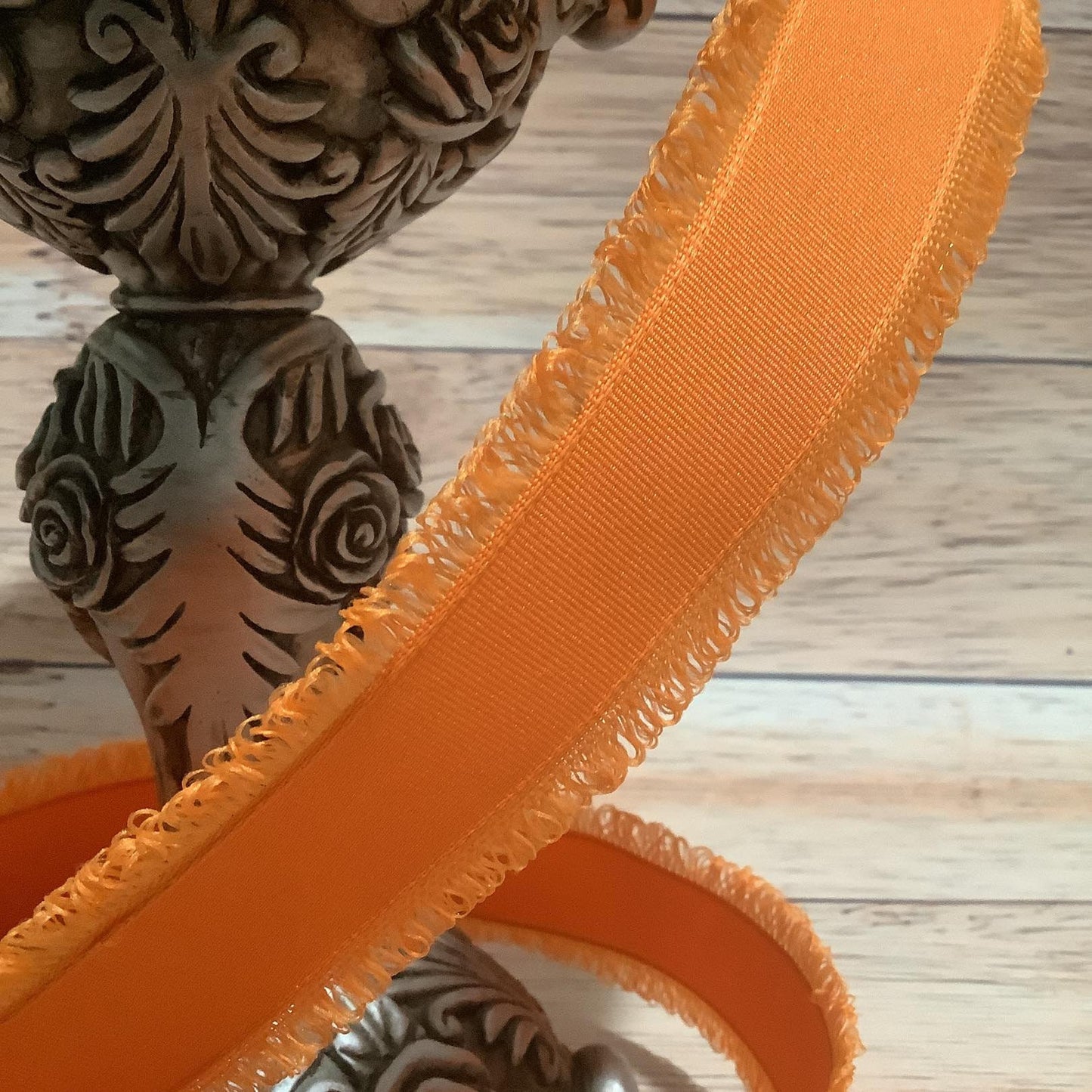 1.5" x 5 Yards Fringed Orange Ribbon - Wired Ribbon - Ribbon By Yard - All Occcasion Ribbon - Birthday-Halloween-Spring-Summer Ribbon