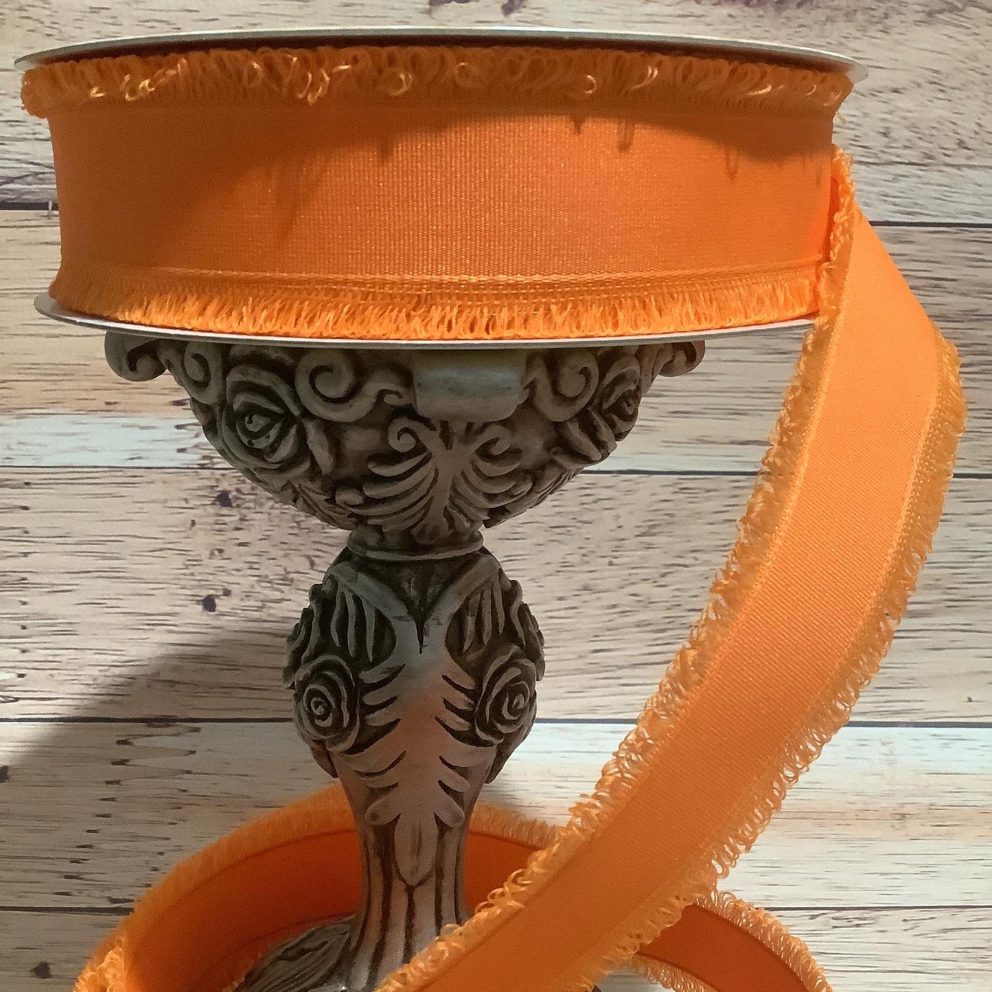 1.5" x 5 Yards Fringed Orange Ribbon - Wired Ribbon - Ribbon By Yard - All Occcasion Ribbon - Birthday-Halloween-Spring-Summer Ribbon