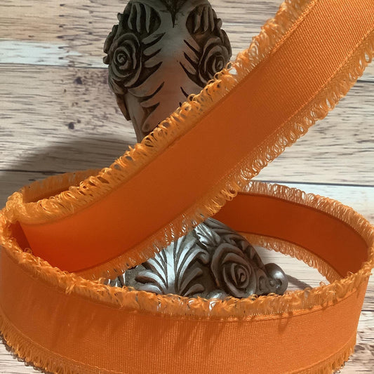 1.5" x 5 Yards Fringed Orange Ribbon - Wired Ribbon - Ribbon By Yard - All Occcasion Ribbon - Birthday-Halloween-Spring-Summer Ribbon