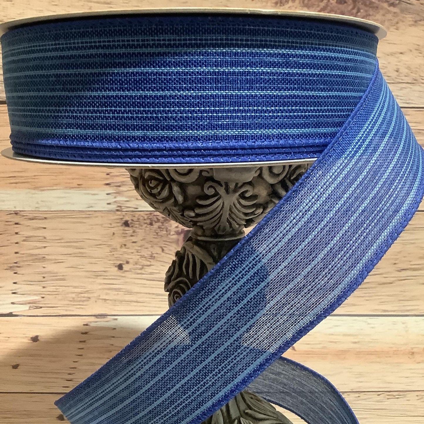 1.5" x 5 Yards Blue Ribbon With Light Blue Horizontal Stripes-All Occasion Ribbon-Spring-Easter-Birthday-Patriotic Ribbon - Wired Ribbon