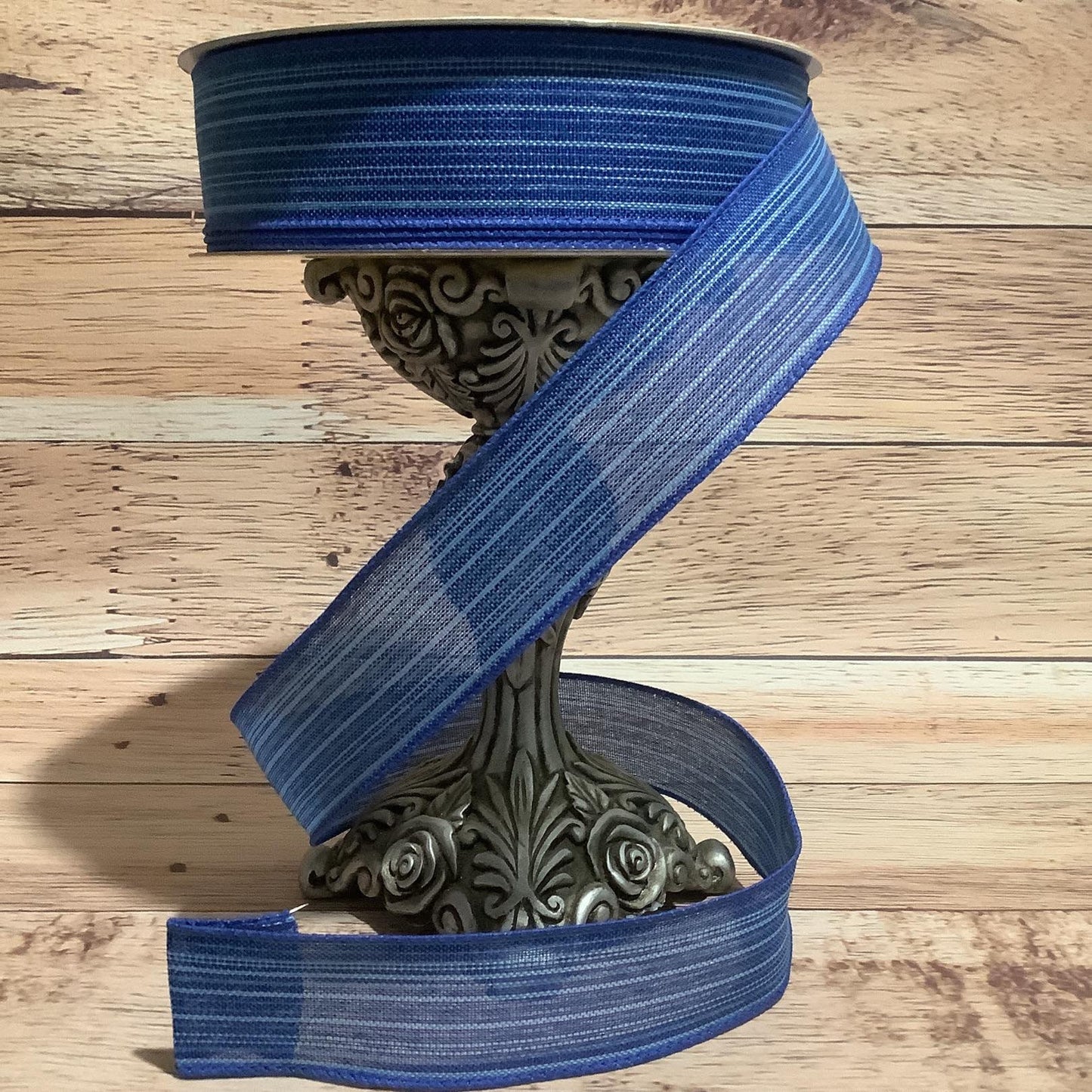 1.5" x 5 Yards Blue Ribbon With Light Blue Horizontal Stripes-All Occasion Ribbon-Spring-Easter-Birthday-Patriotic Ribbon - Wired Ribbon