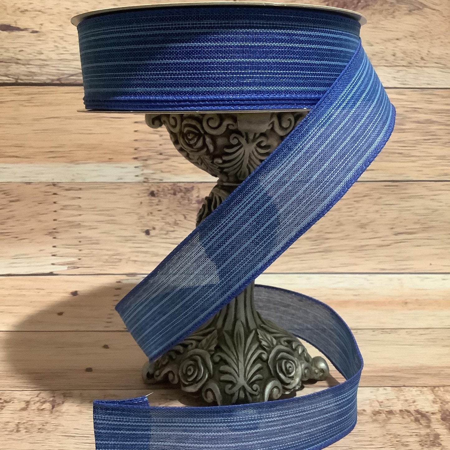 1.5" x 5 Yards Blue Ribbon With Light Blue Horizontal Stripes-All Occasion Ribbon-Spring-Easter-Birthday-Patriotic Ribbon - Wired Ribbon