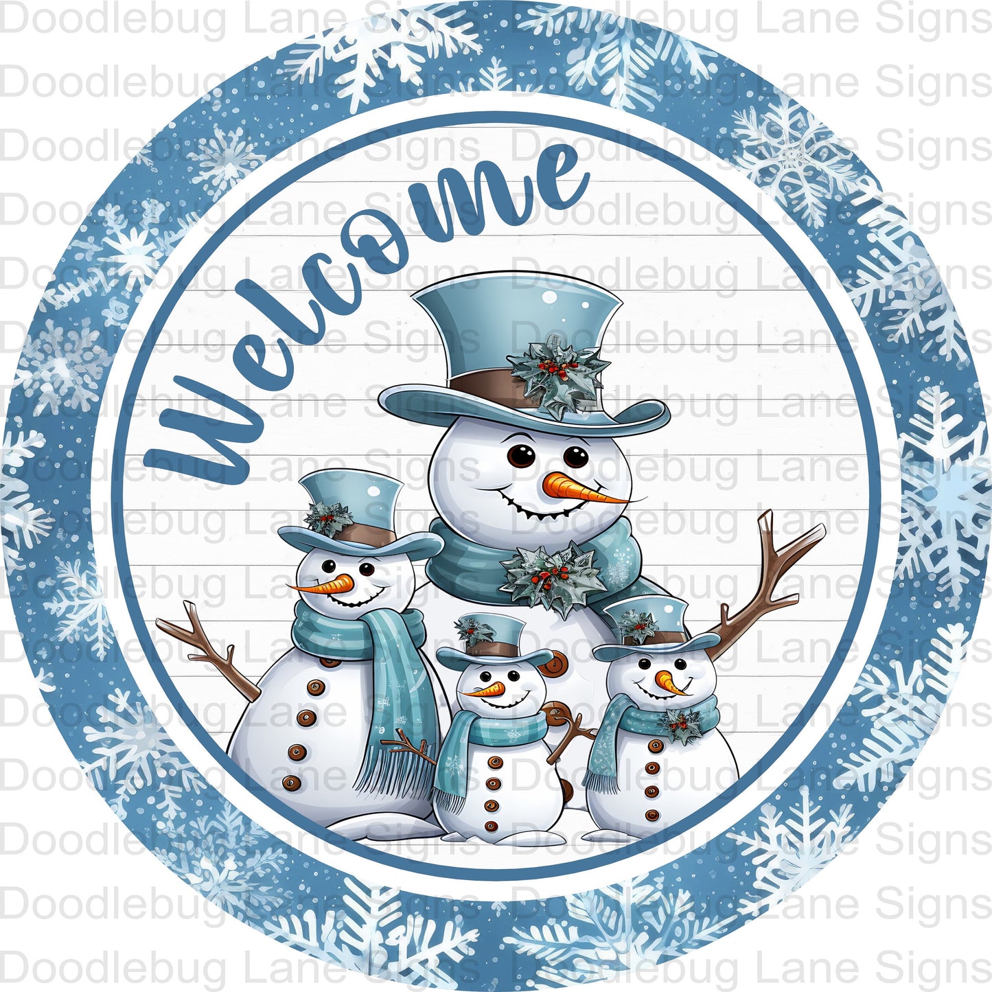 Winter Welcome Wreath Sign - Snowman Welcome Sign - Snowman Family - Winter Wreath Sign - Round Wreath Sign - Aluminum Sign