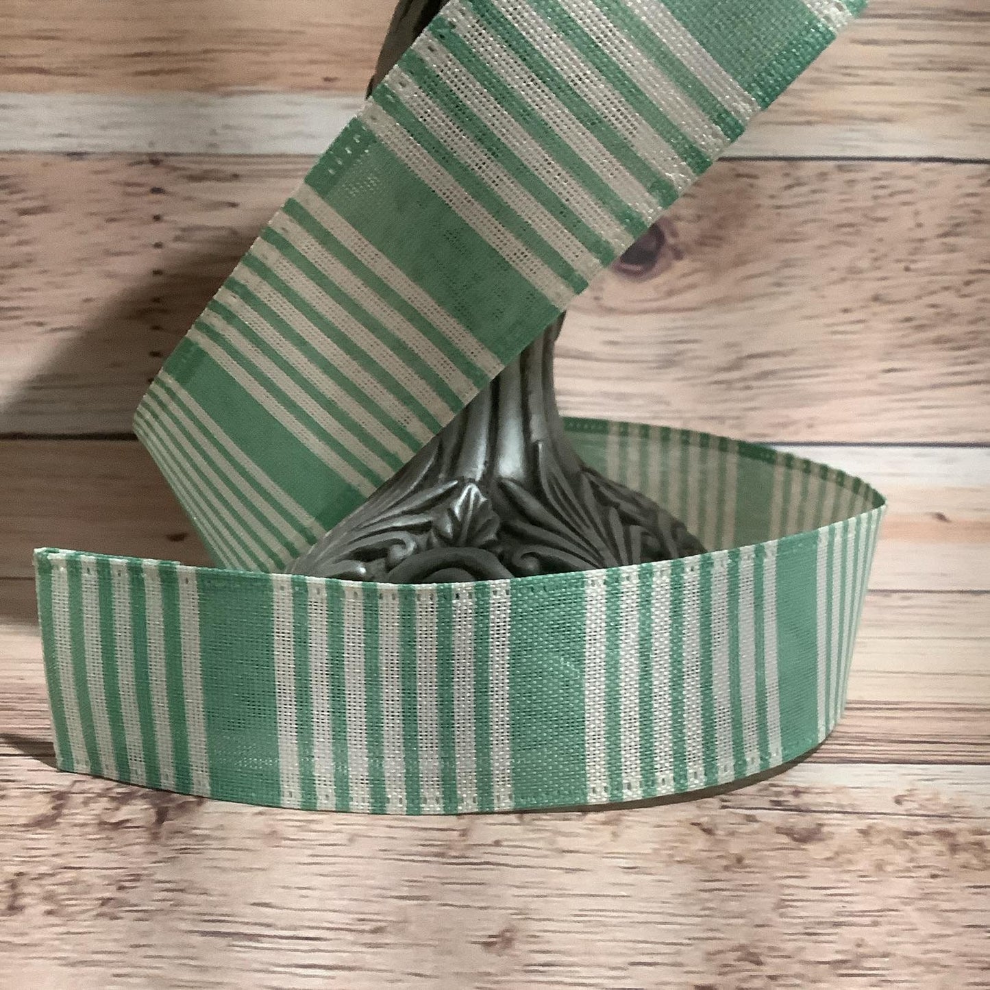 1.5" x 5 Yards Green Vertical Striped Wired Ribbon - All Occasion Ribbon - Ribbon For Bows, Wreaths And Home Decor