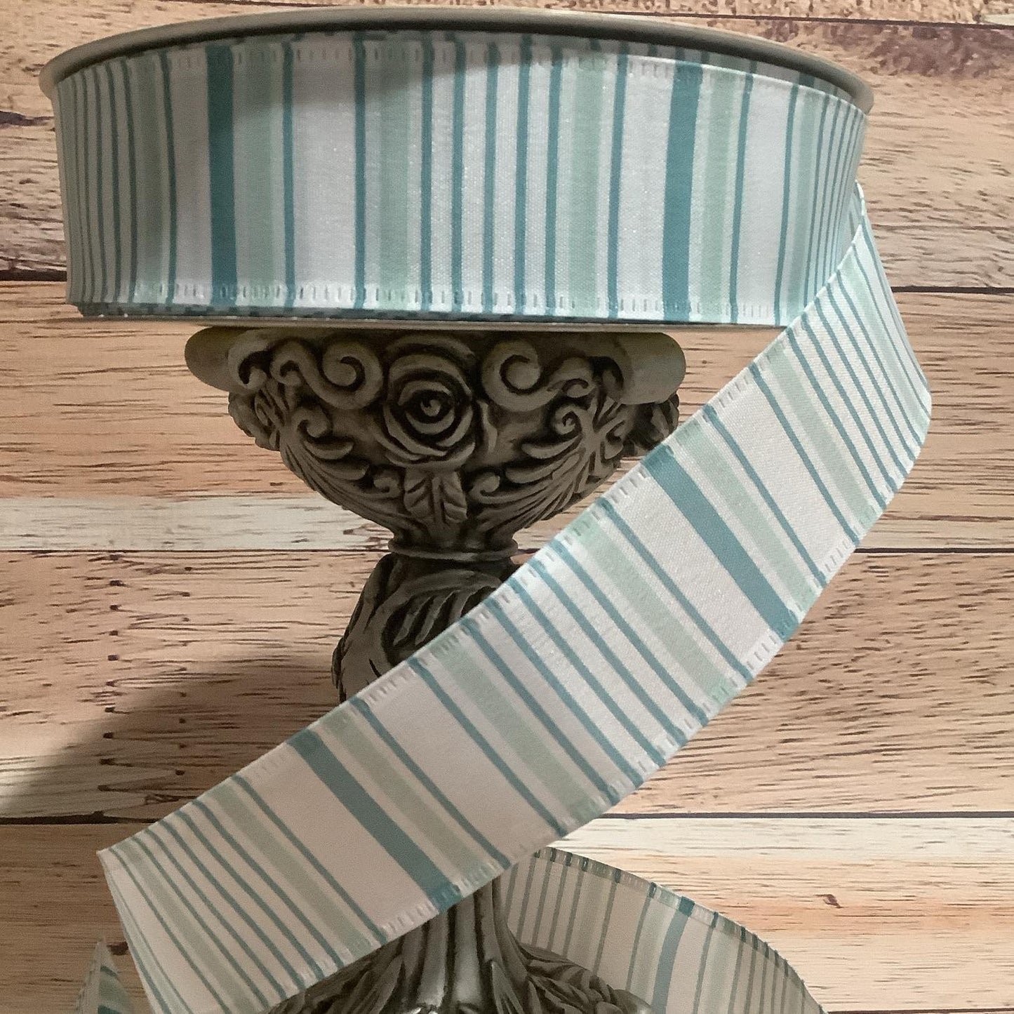 1.5" x 5 Yards Blue And Green Verical Striped Wired Ribbon - Spring Ribbon - All Occasion Ribbon - Ribbon For Bows, Wreaths And Home Decor