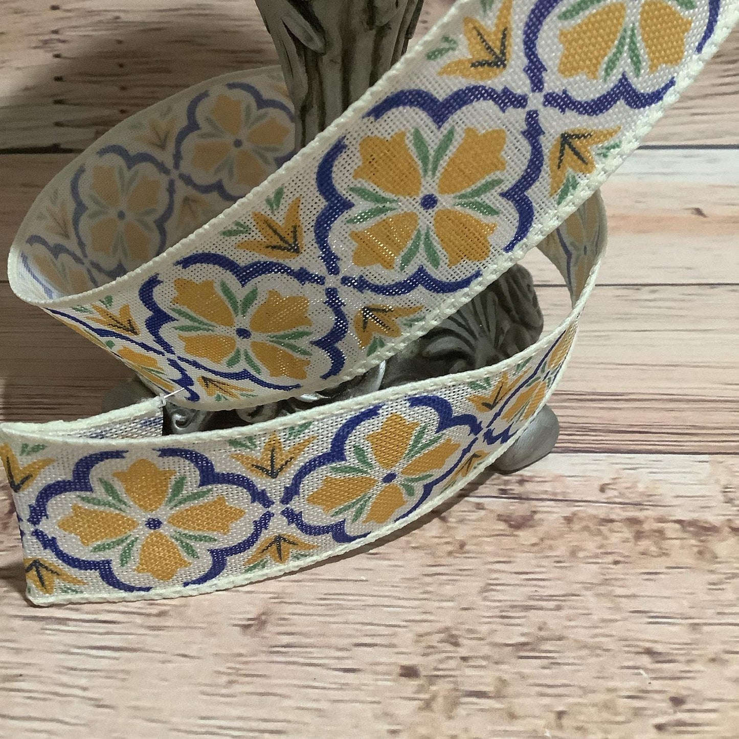 1.5" x 5 Yards Spring Floral Ribbon - Yellow Tulips - Yellow And Blue Ribbon - Wired Ribbon - Ribbon For Bows, Wreaths And Home Decor